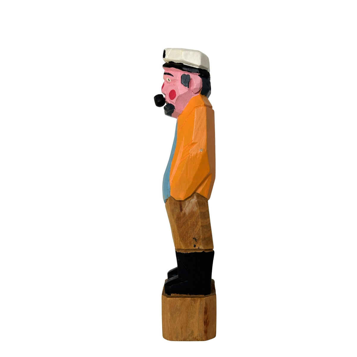 American Old Salt Vintage Fisherman Black Beard Rosy Cheeks Carved Wood 8 inches