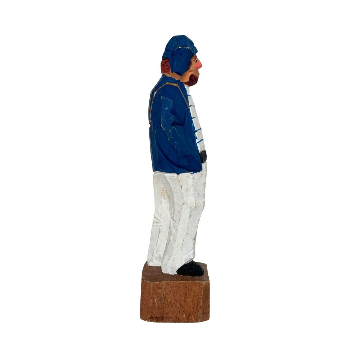 American Old Salt Sailor Blue Striped Shirt Brown Beard Vintage Wood Carving 8 inches