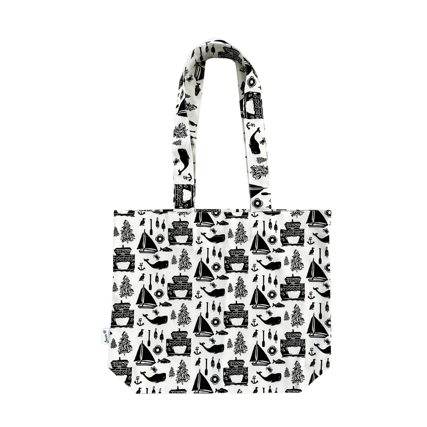 Pacific Northwest Ferry Boat Design Block Print Large Tote Bag