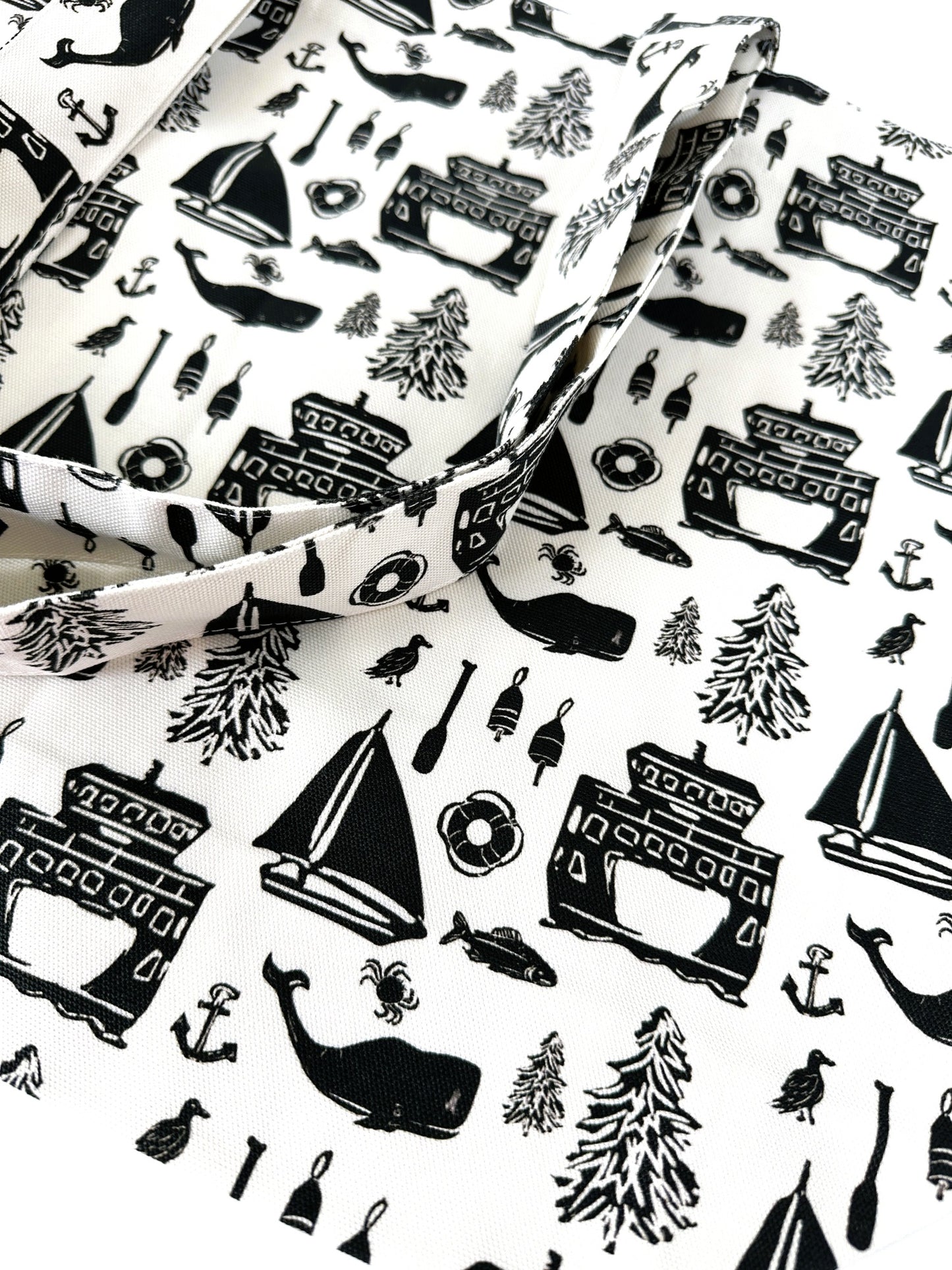 Pacific Northwest Ferry Boat Design Block Print Large Tote Bag