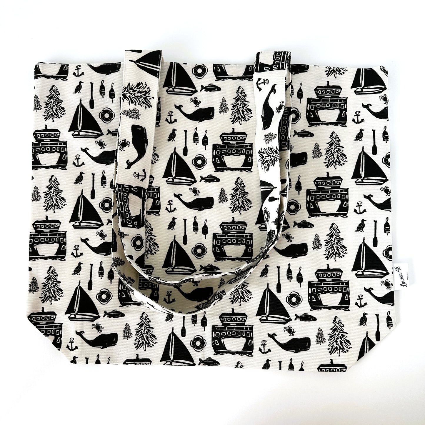 Pacific Northwest Ferry Boat Design Block Print Large Tote Bag