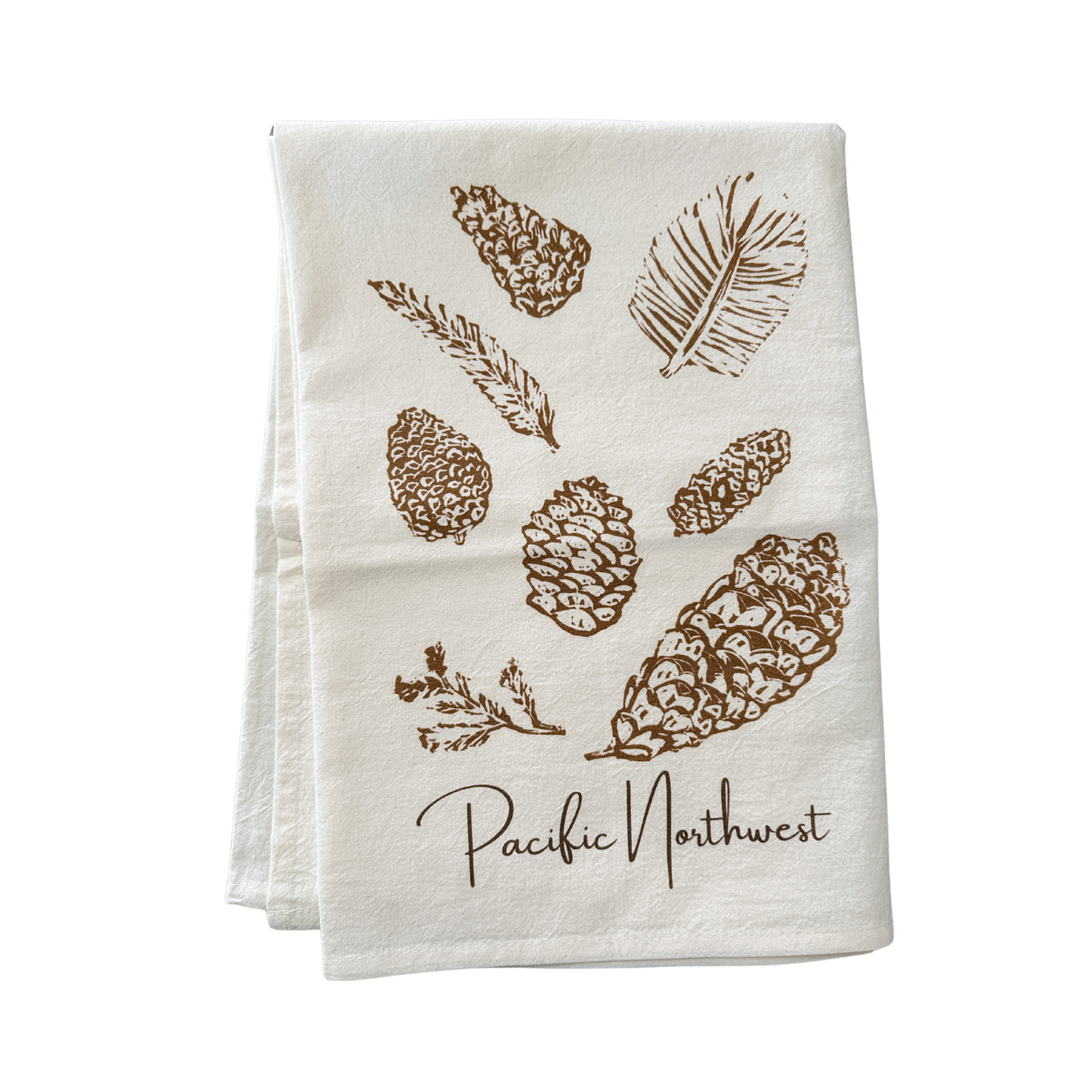 Pacific Northwest Pinecones Block Print Flour Sack Dish Towel