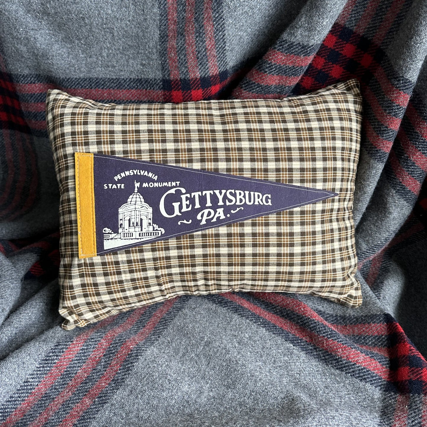 Pennsylvania Gettysburg Vintage Pennant on New Woven Throw Pillow