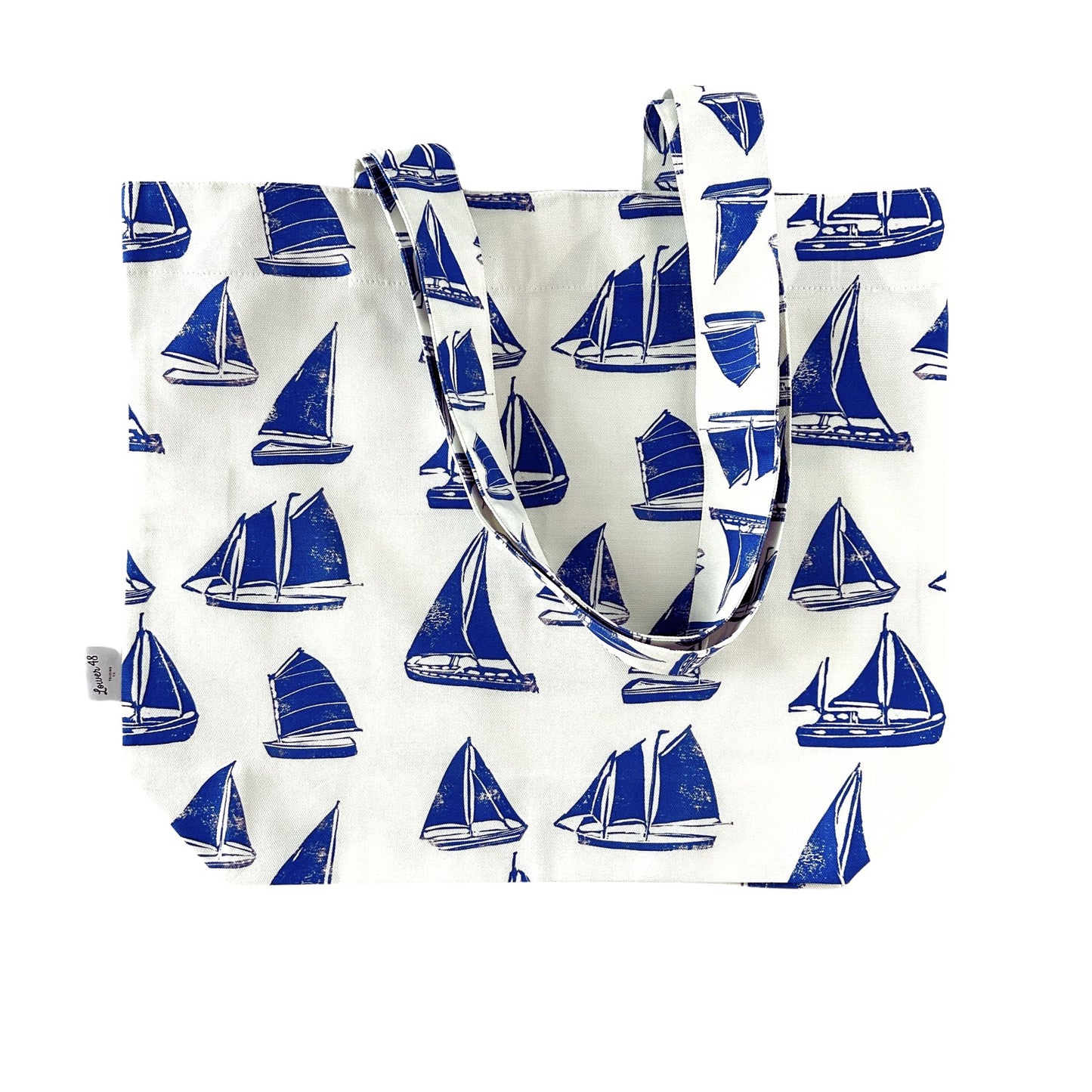 Sailboat Block Print Large Blue and White Design Tote Bag