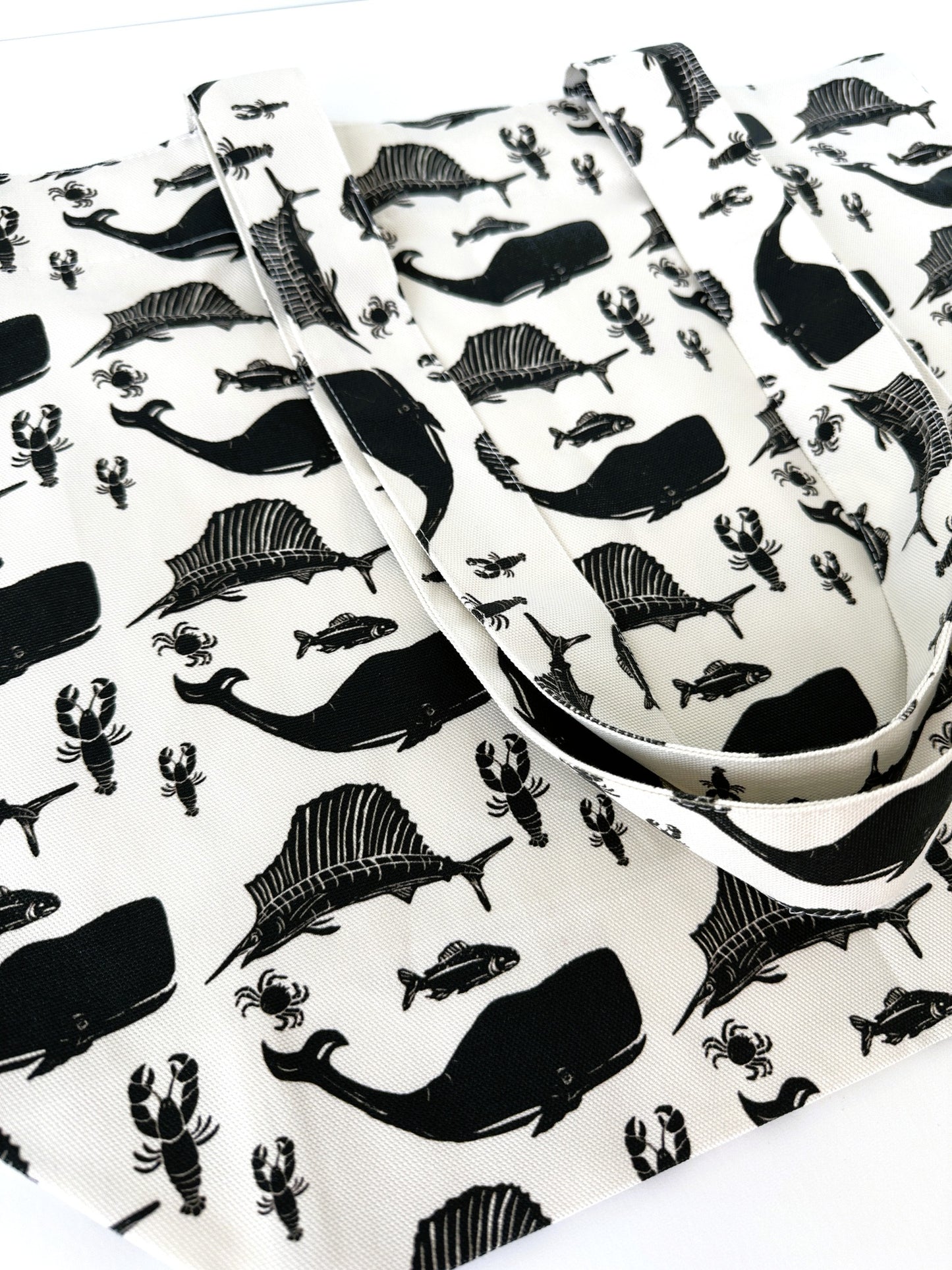 Sea Life Block Print Large Tote Bag
