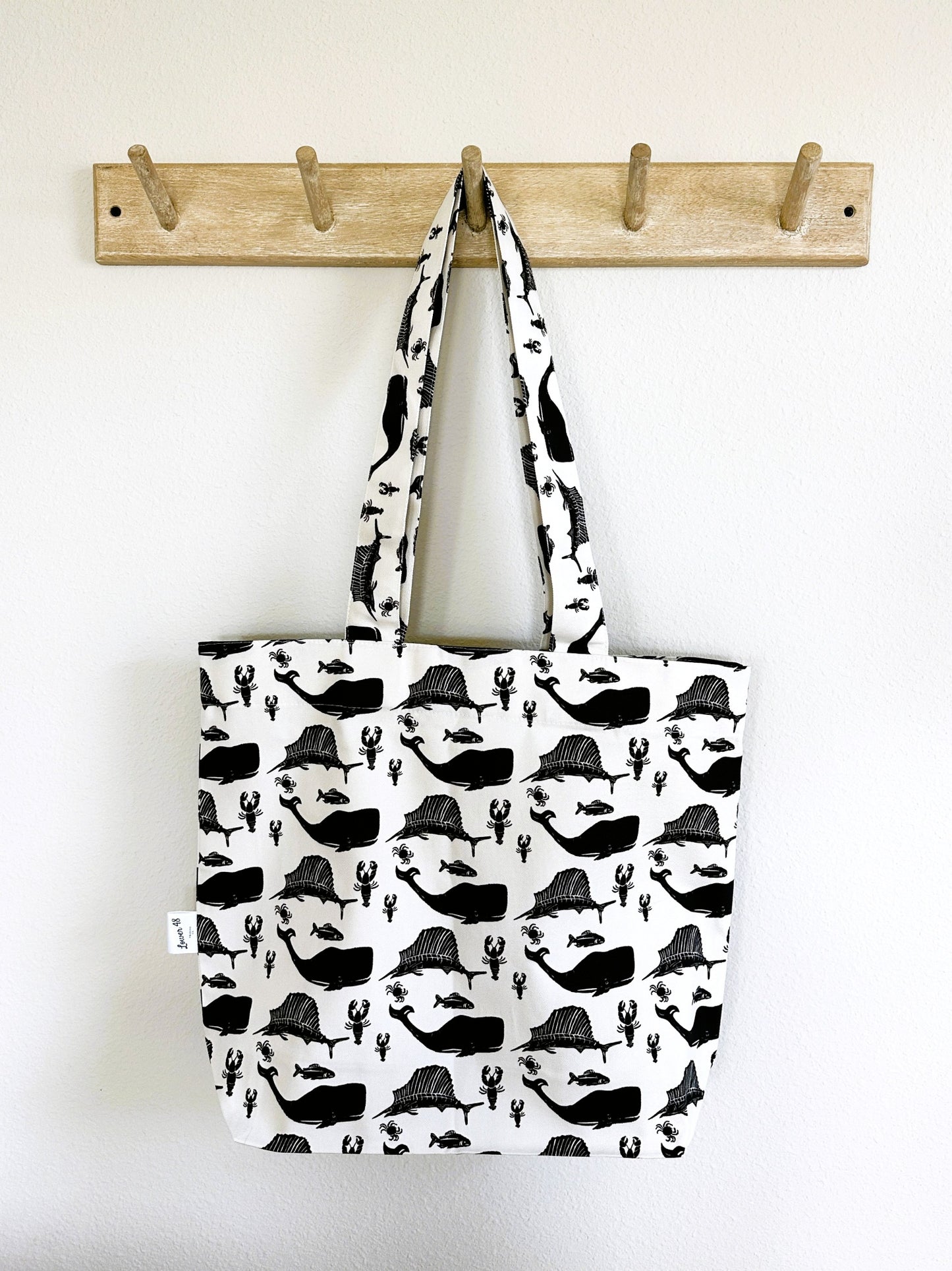 Sea Life Block Print Large Tote Bag