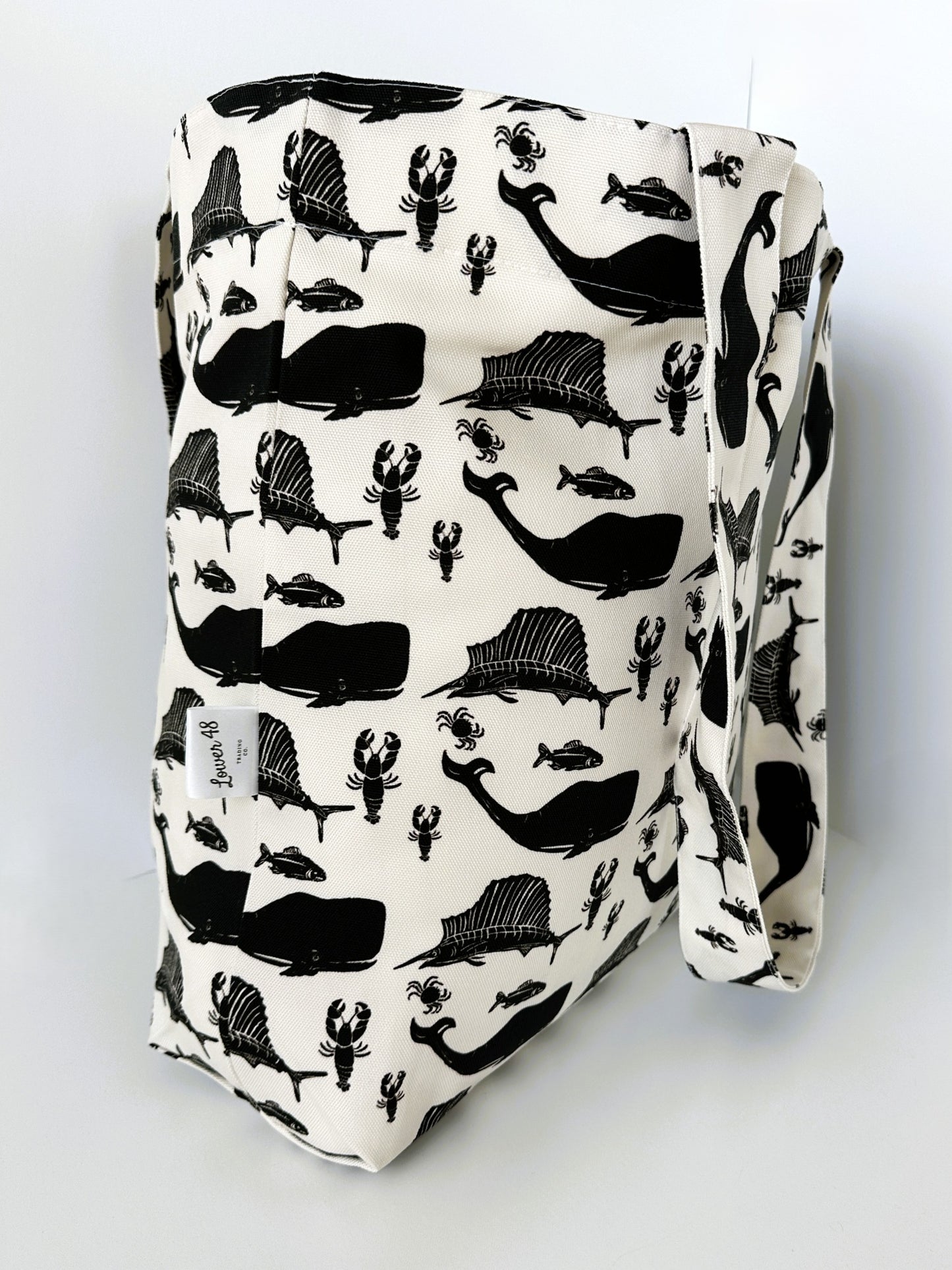 Sea Life Block Print Large Tote Bag