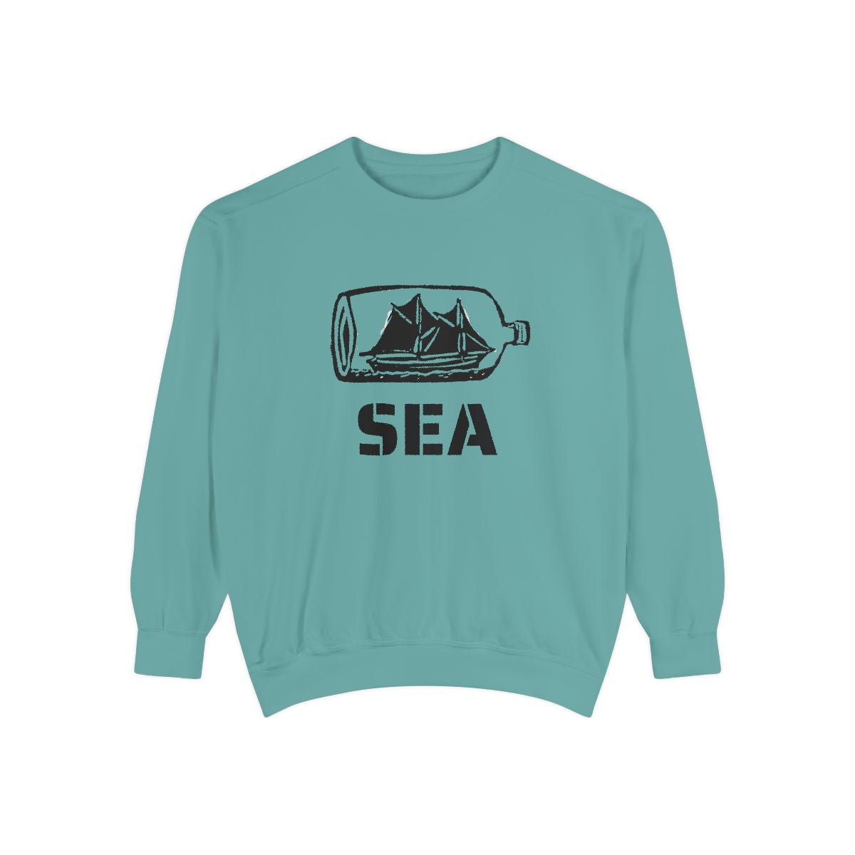 American Nautical Souvenir Ship in a Bottle SEA Adult Unisex Sweatshirt in Seafoam Green
