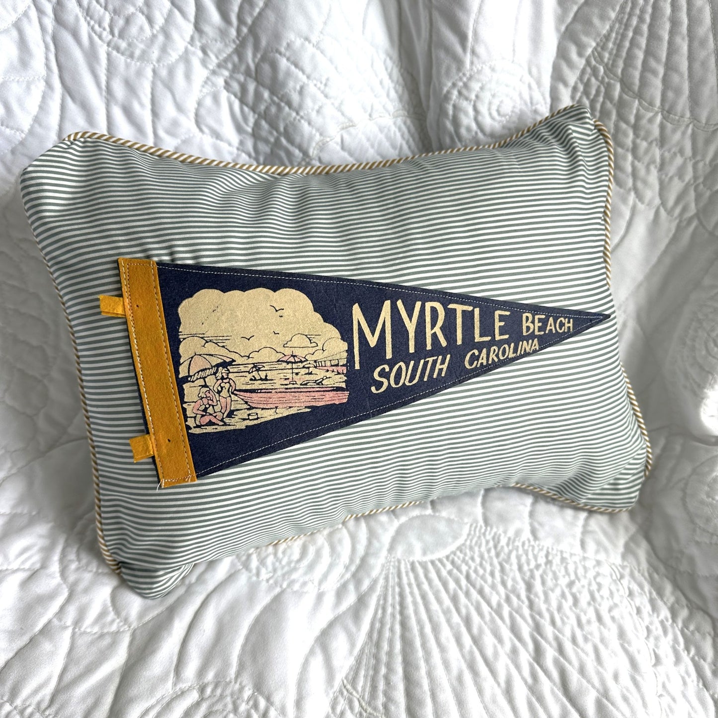 South Carolina Myrtle Beach Vintage Pennant on New Woven Throw Pillow