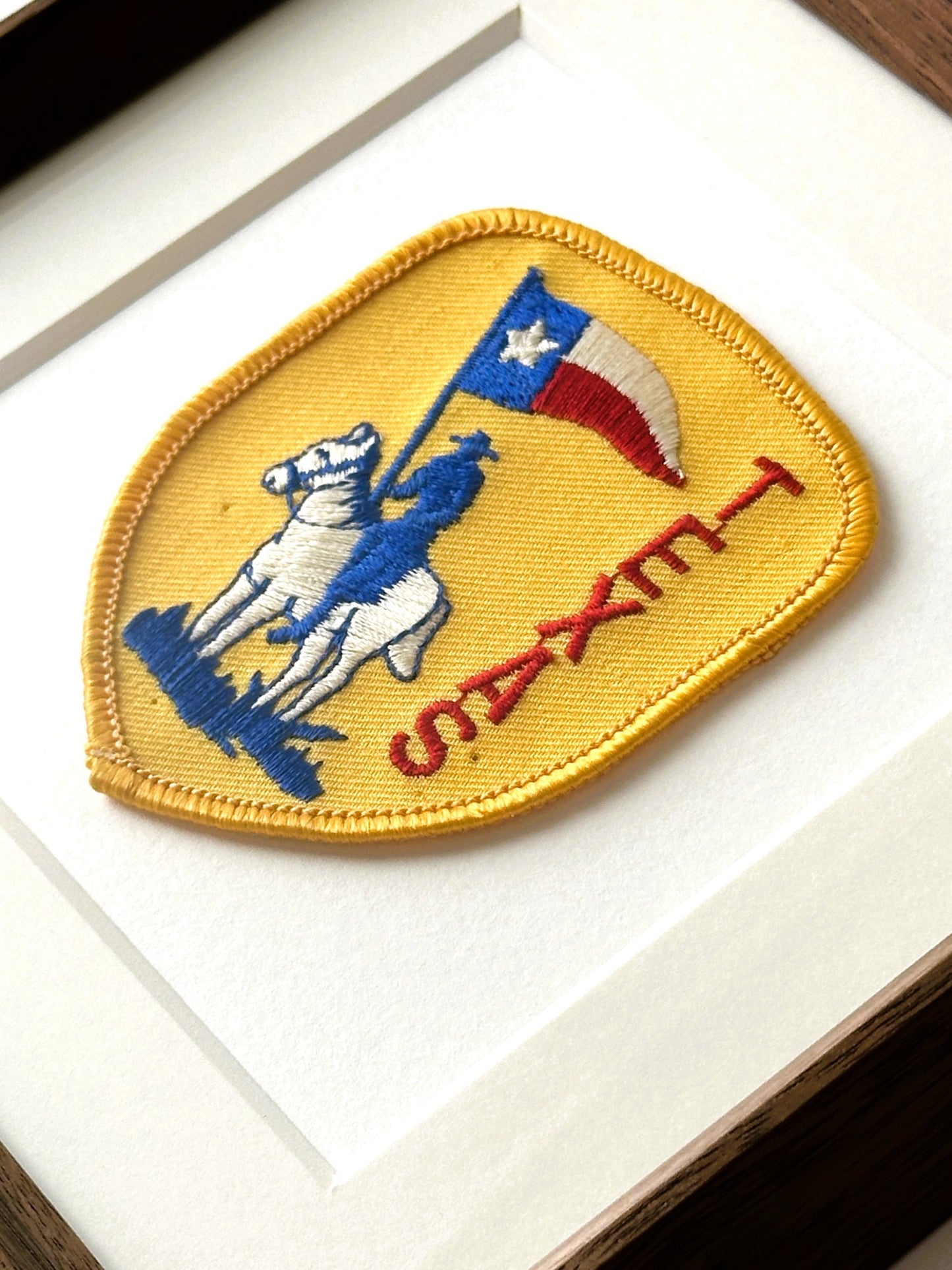 Texas Horse Rider with Lone Star Flag Framed Vintage Travel Patch