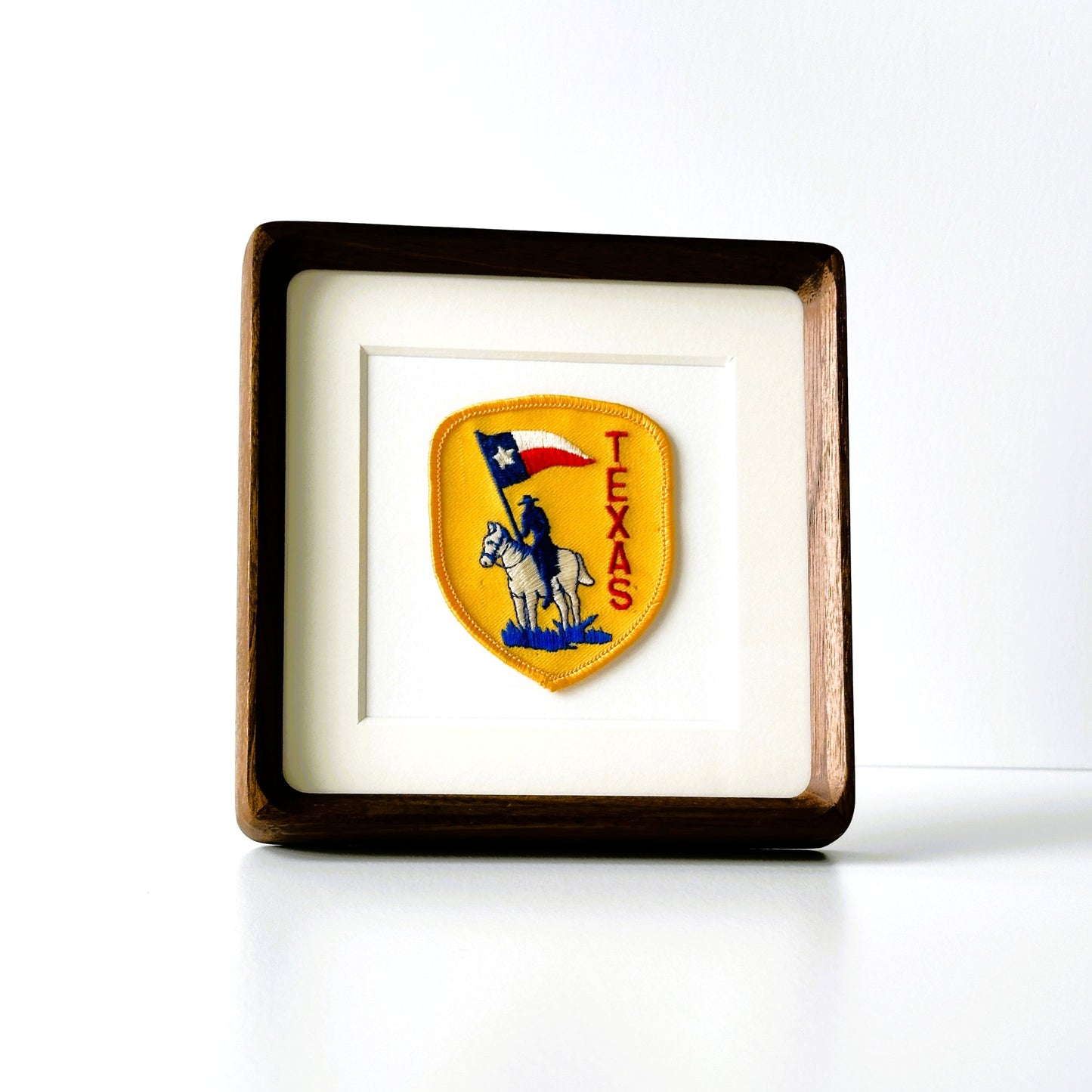 Texas Horse Rider with Lone Star Flag Framed Vintage Travel Patch
