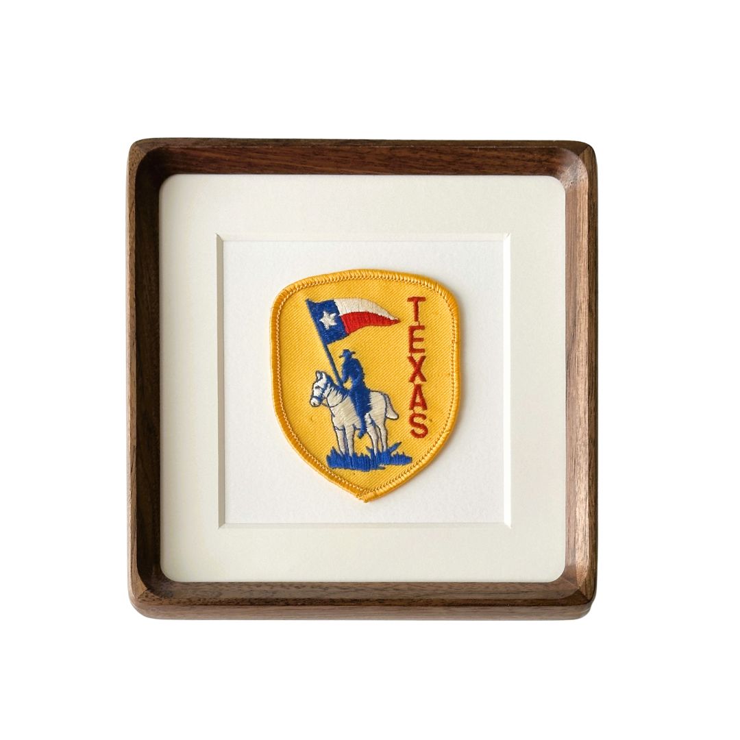 Texas Horse Rider with Lone Star Flag Framed Vintage Travel Patch