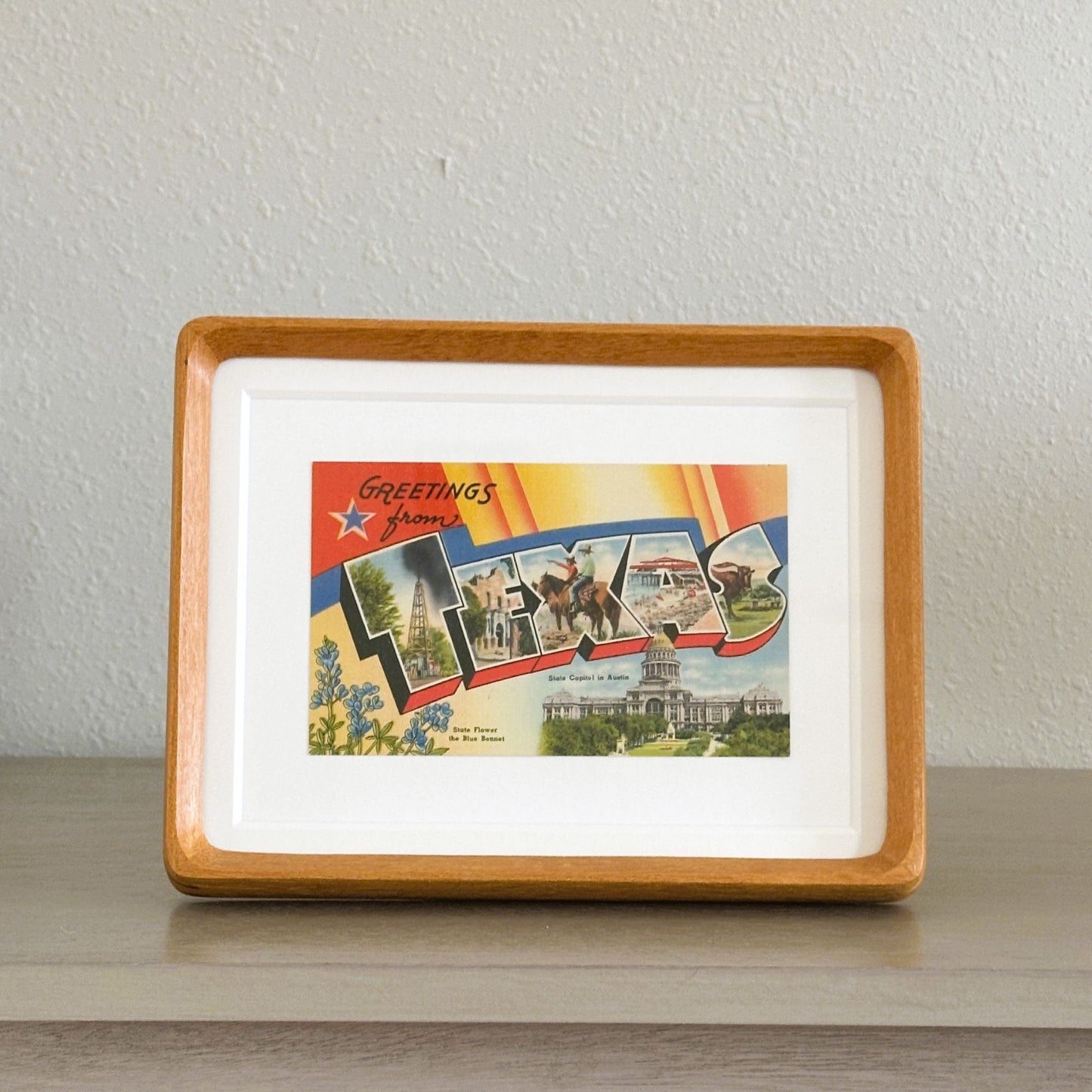 Texas Vintage Framed Postcard, Greetings from Texas