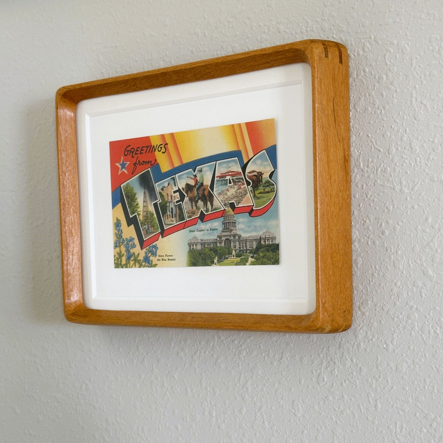 Texas Vintage Framed Postcard, Greetings from Texas