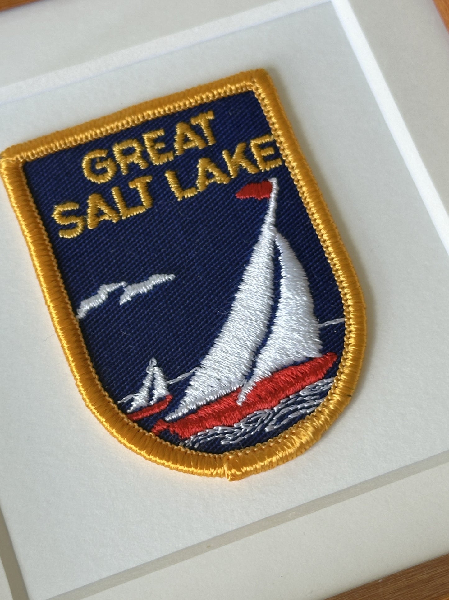 Utah Great Salt Lake Sailboat Vintage Patch Wood Framed