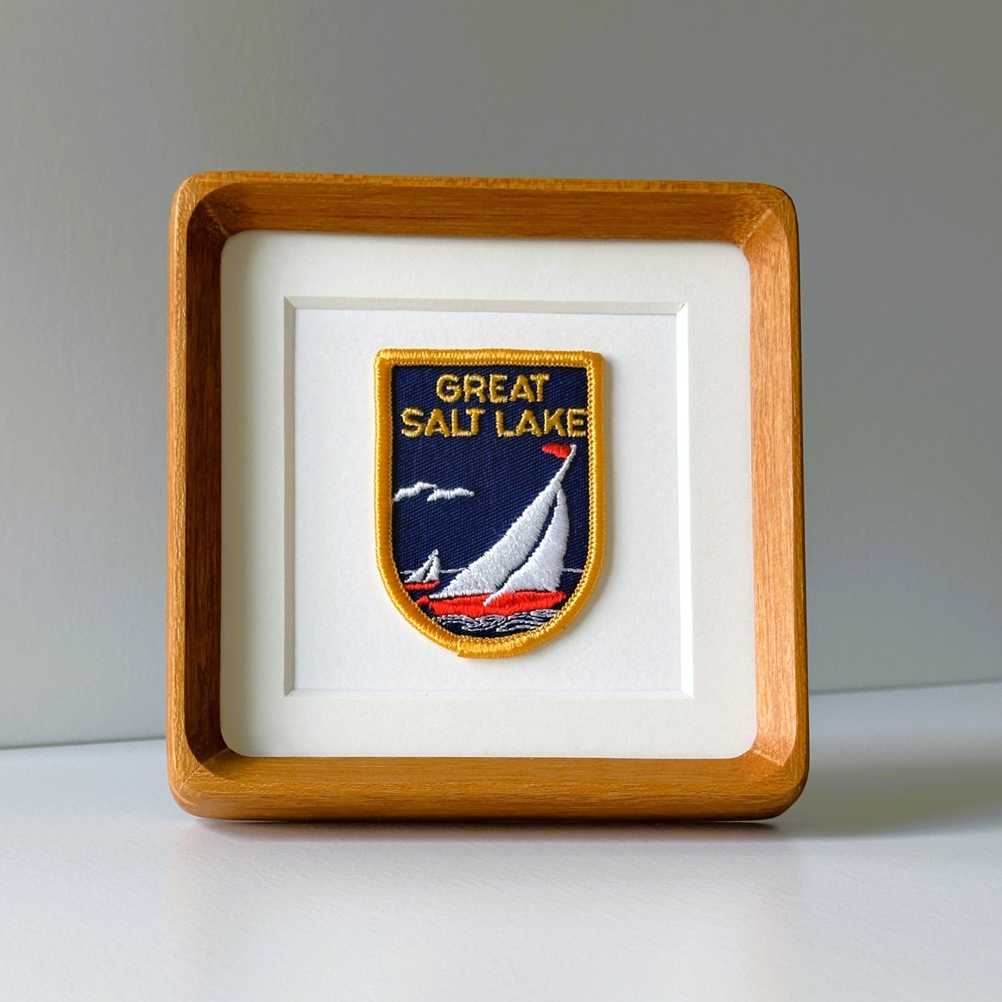 Utah Great Salt Lake Sailboat Vintage Patch Wood Framed
