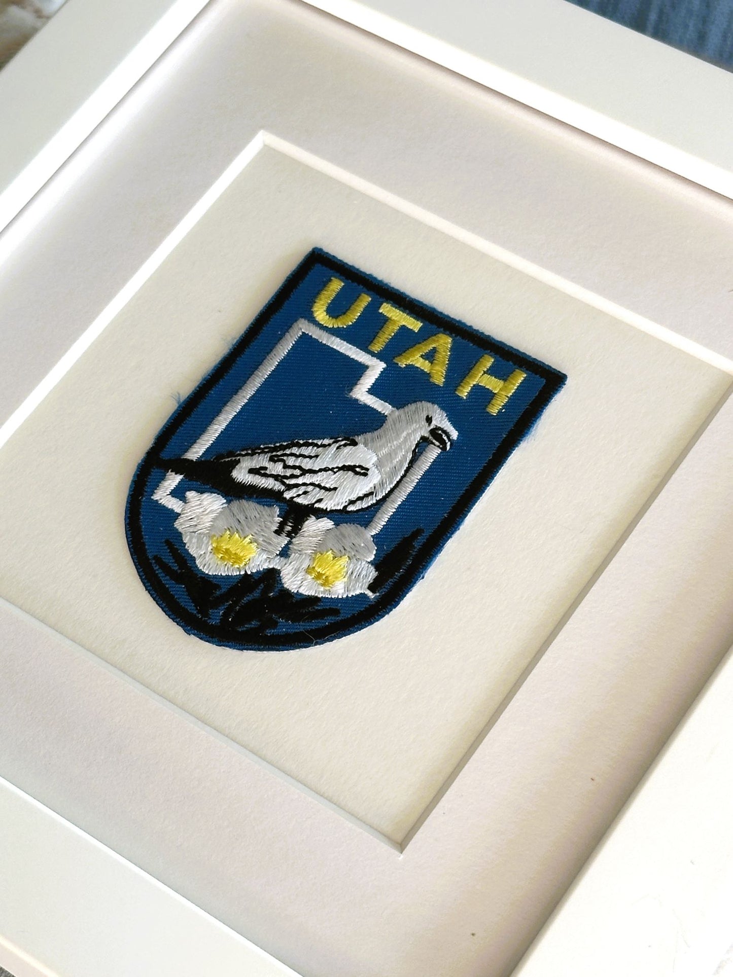 Utah Framed Vintage Travel Patch, State Bird and Flowers