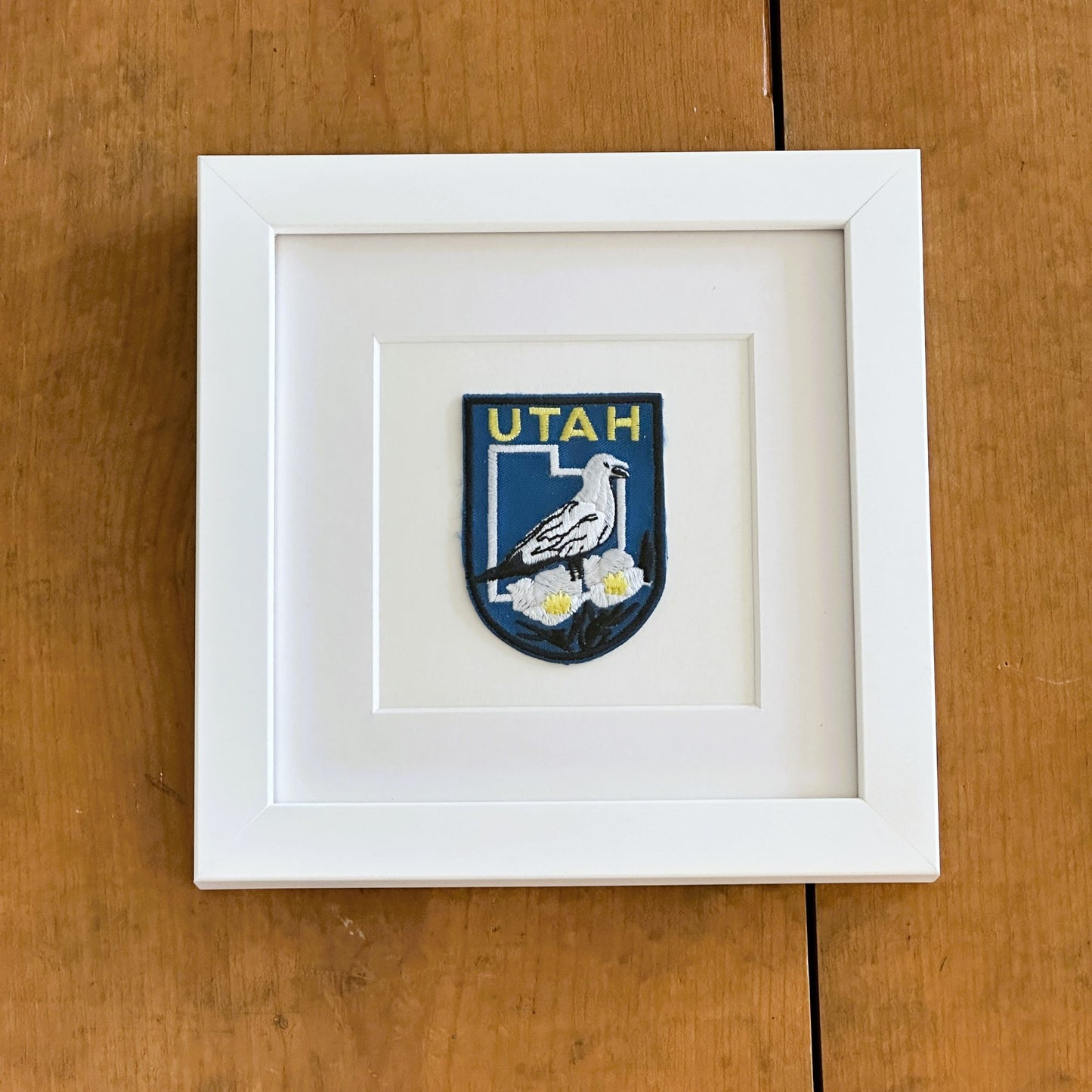 Utah Framed Vintage Travel Patch, State Bird and Flowers
