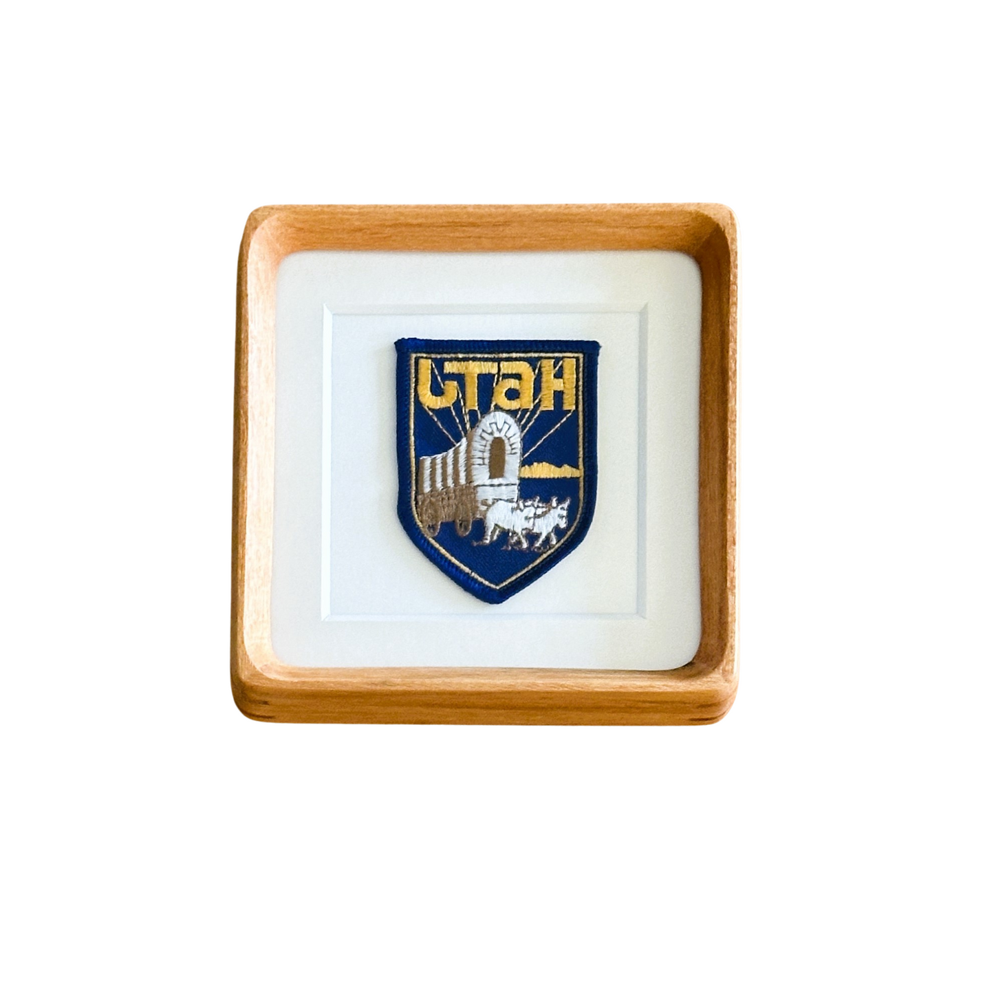 Utah Covered Wagon Vintage Patch Wood Framed