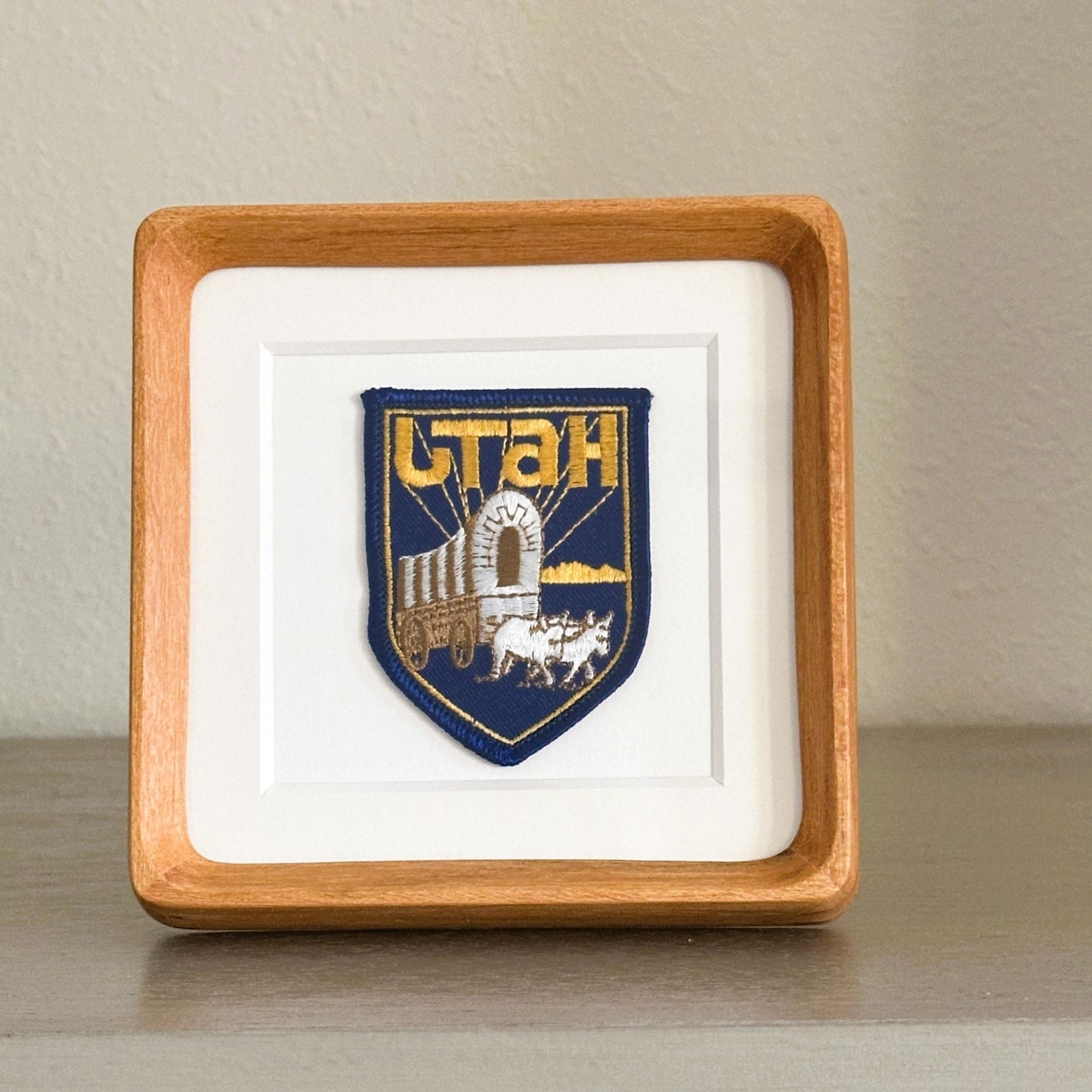 Utah Covered Wagon Vintage Patch Wood Framed