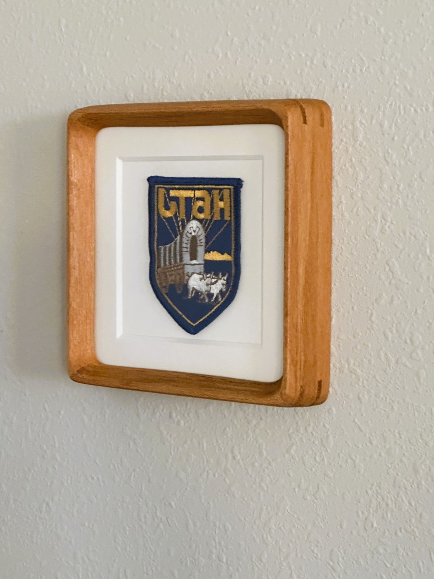 Utah Covered Wagon Vintage Patch Wood Framed
