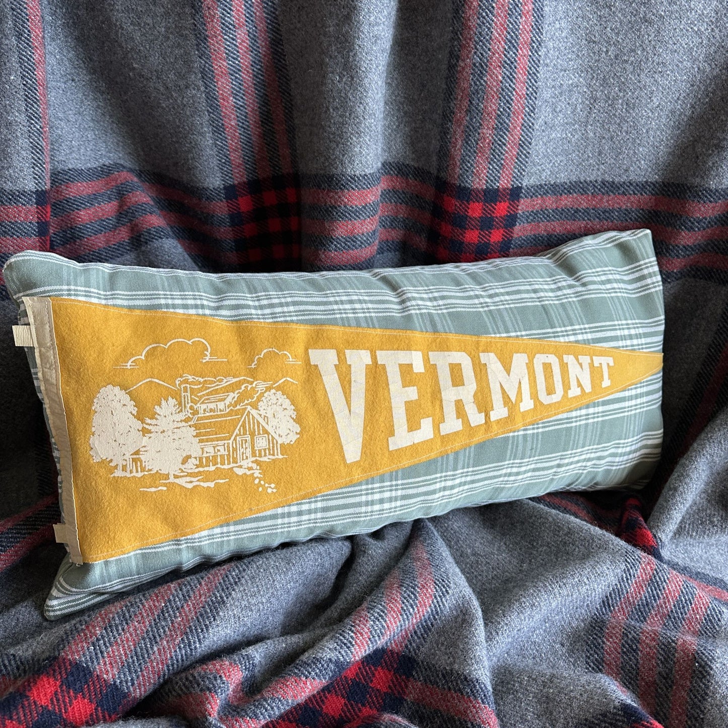 Vermont Large Vintage Pennant on New Woven Throw Pillow