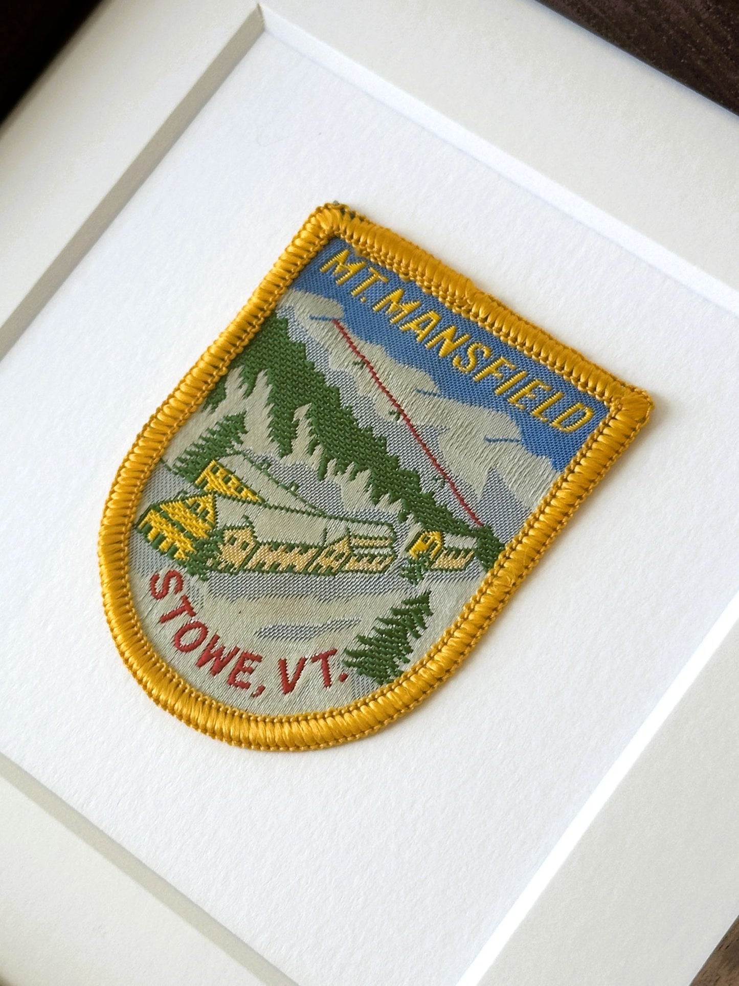 Vermont Stowe Mt. Mansfield Ski Vintage Patch Wood Framed