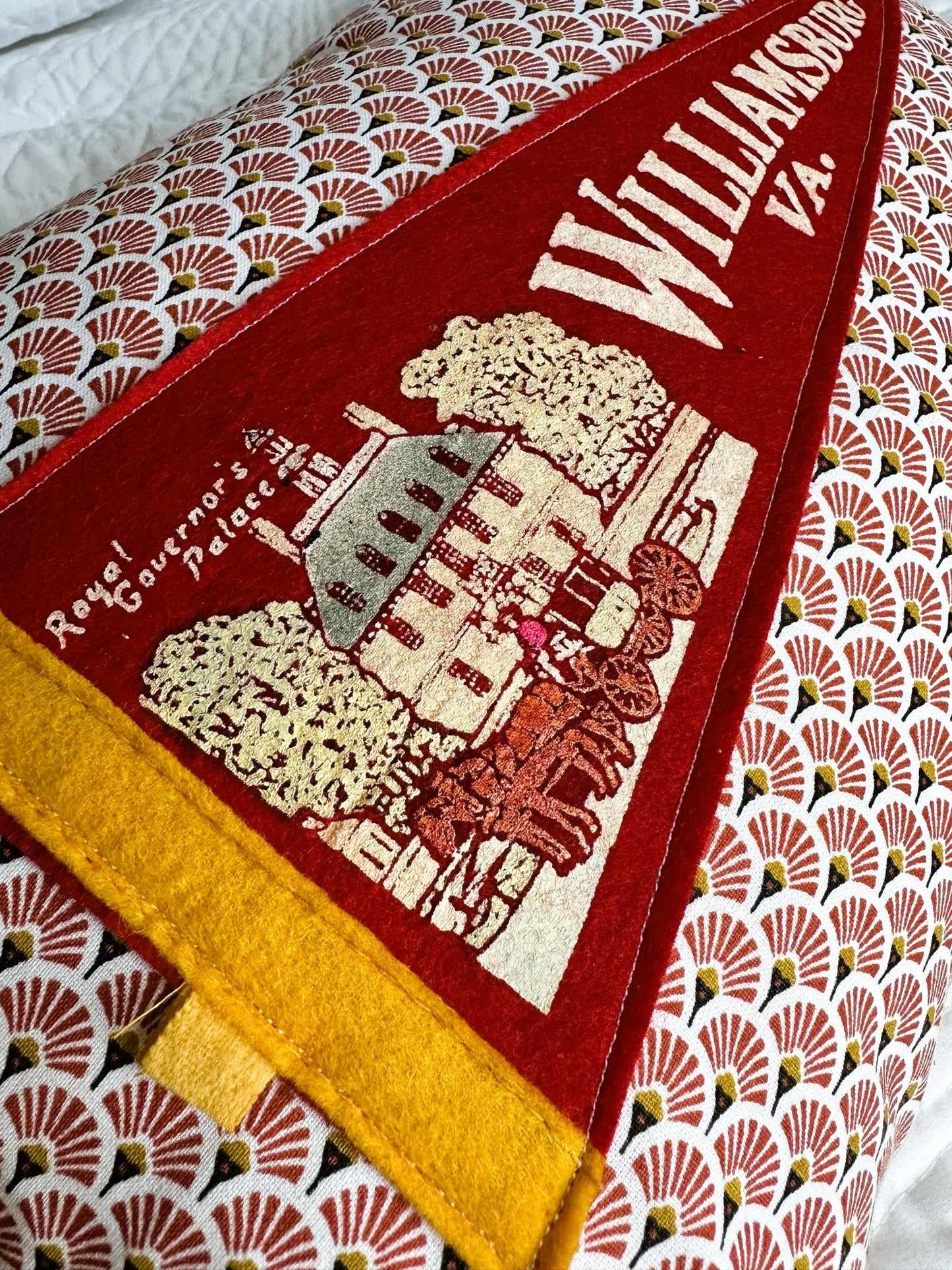 Virginia Williamsburg Vintage Pennant on New Woven Fabric Throw Pillow