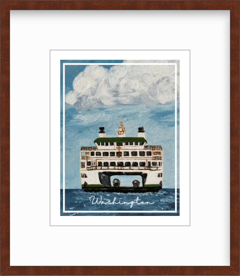 Washington Ferry Painting Travel Design Giclee Print
