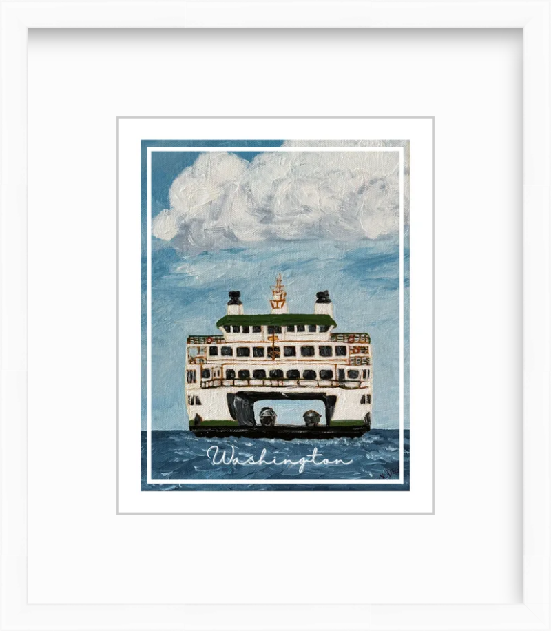 Washington Ferry Painting Travel Design Giclee Print