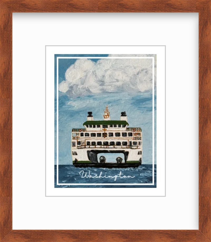 Washington Ferry Painting Travel Design Giclee Print