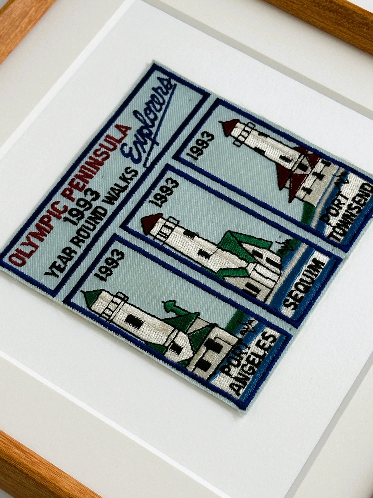 Washington Olympic Peninsula Lighthouses Large Framed Vintage Travel Patch