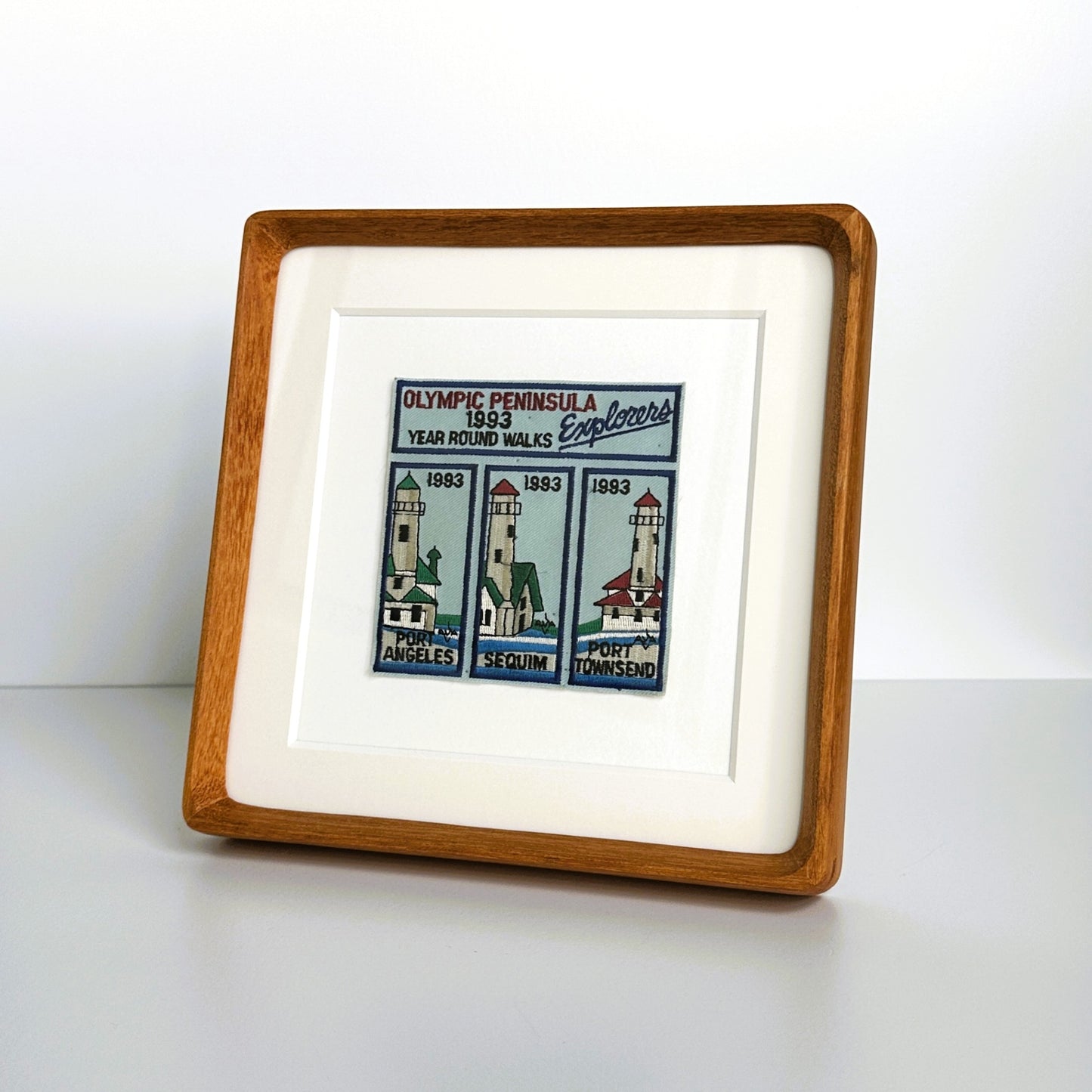 Washington Olympic Peninsula Lighthouses Large Framed Vintage Travel Patch