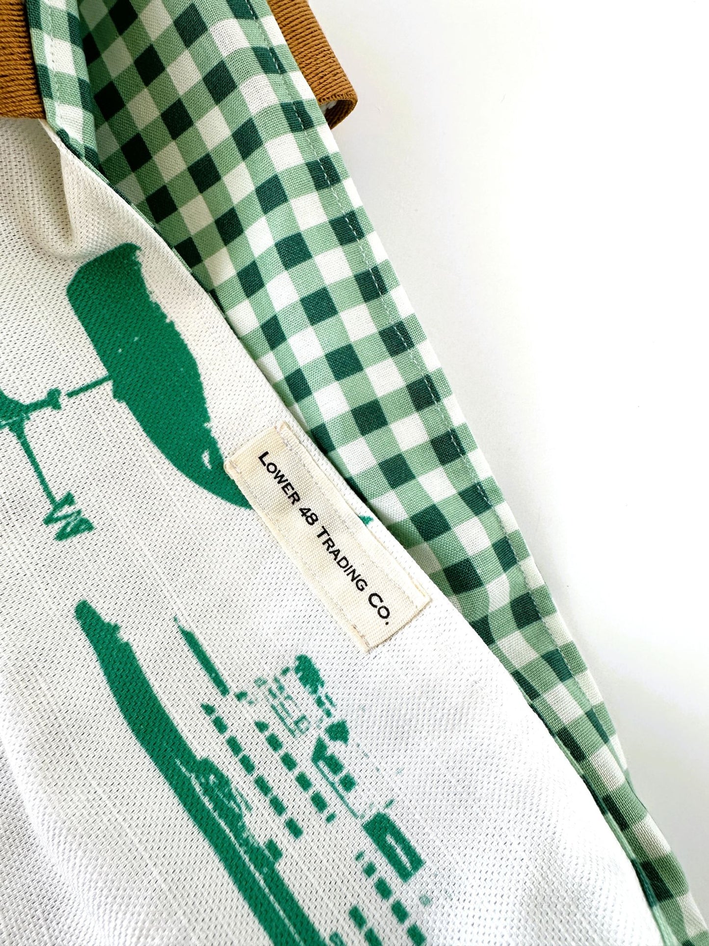 Washington State Old Salt Lighthouse Design Linen Tote Bag with Green & White Striped Straps