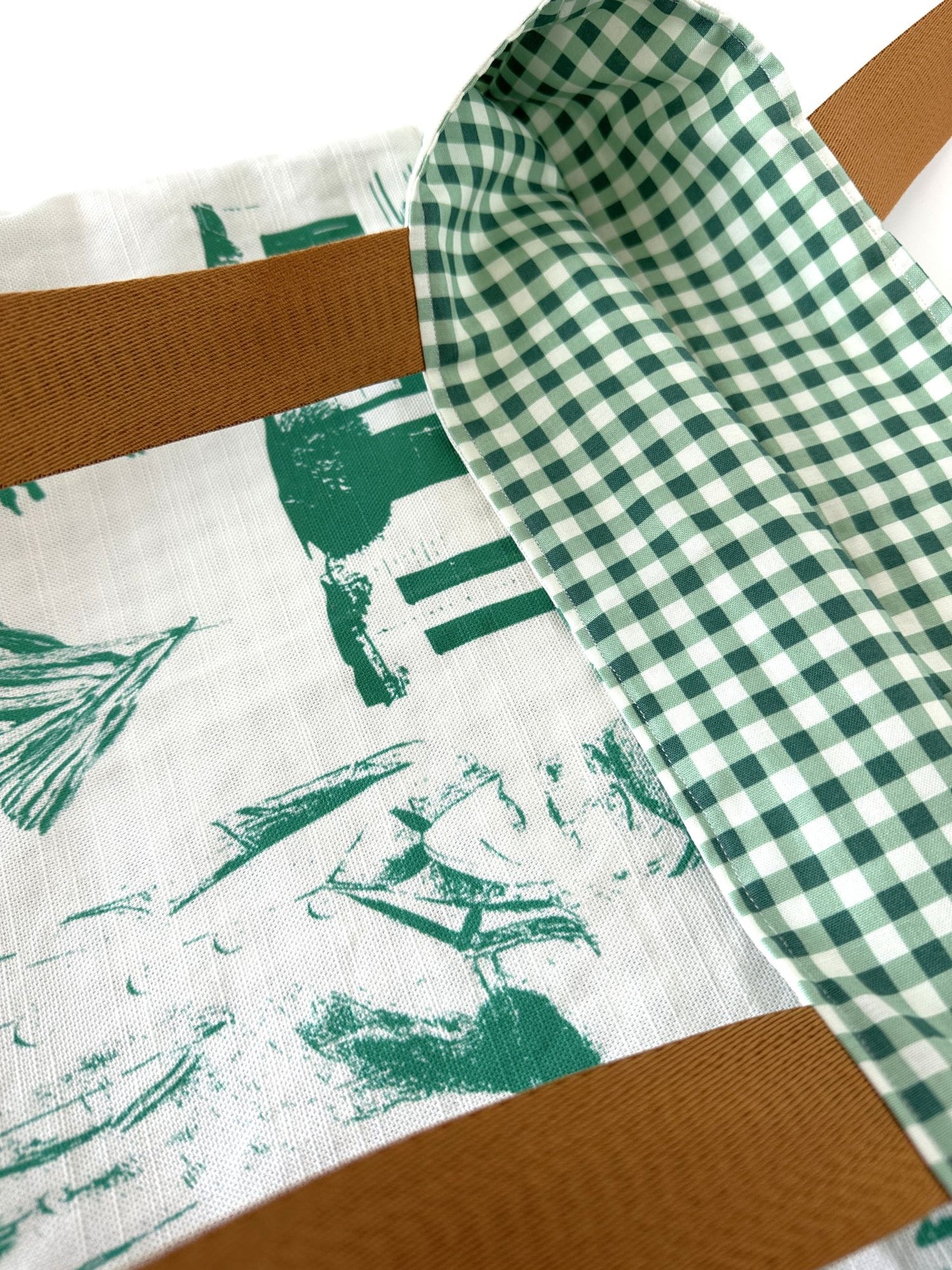Washington State Old Salt Lighthouse Design Linen Tote Bag with Green & White Striped Straps