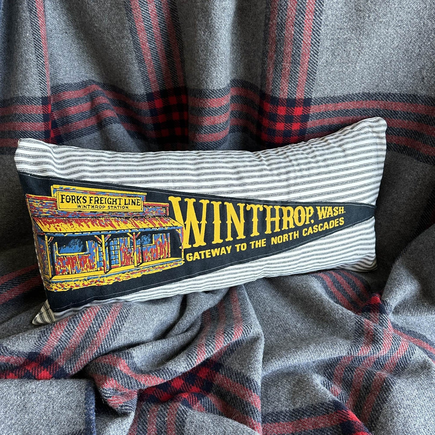 Washington Winthrop Vintage Pennant on New Woven Throw Pillow
