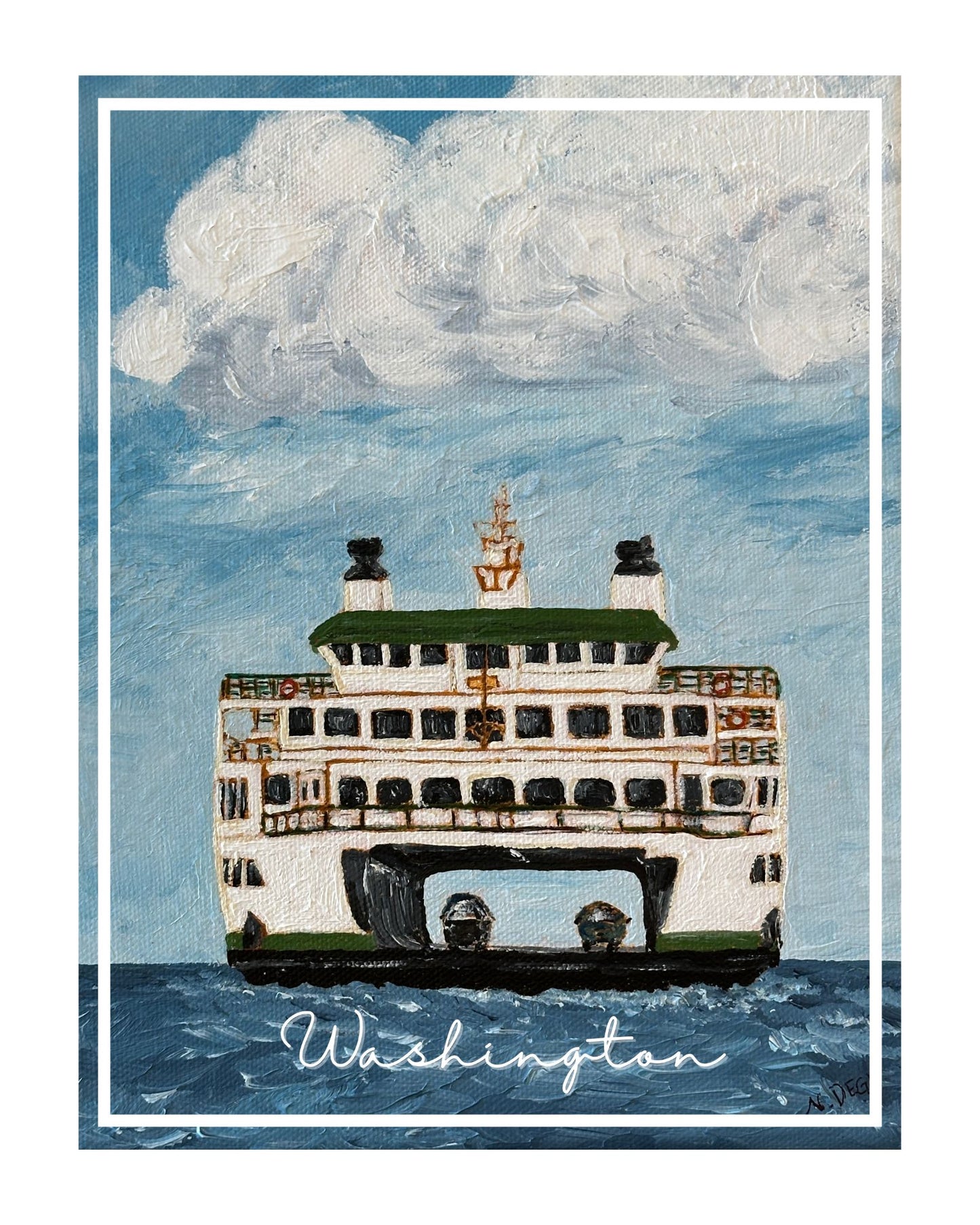 Washington Ferry Painting Travel Design Giclee Print