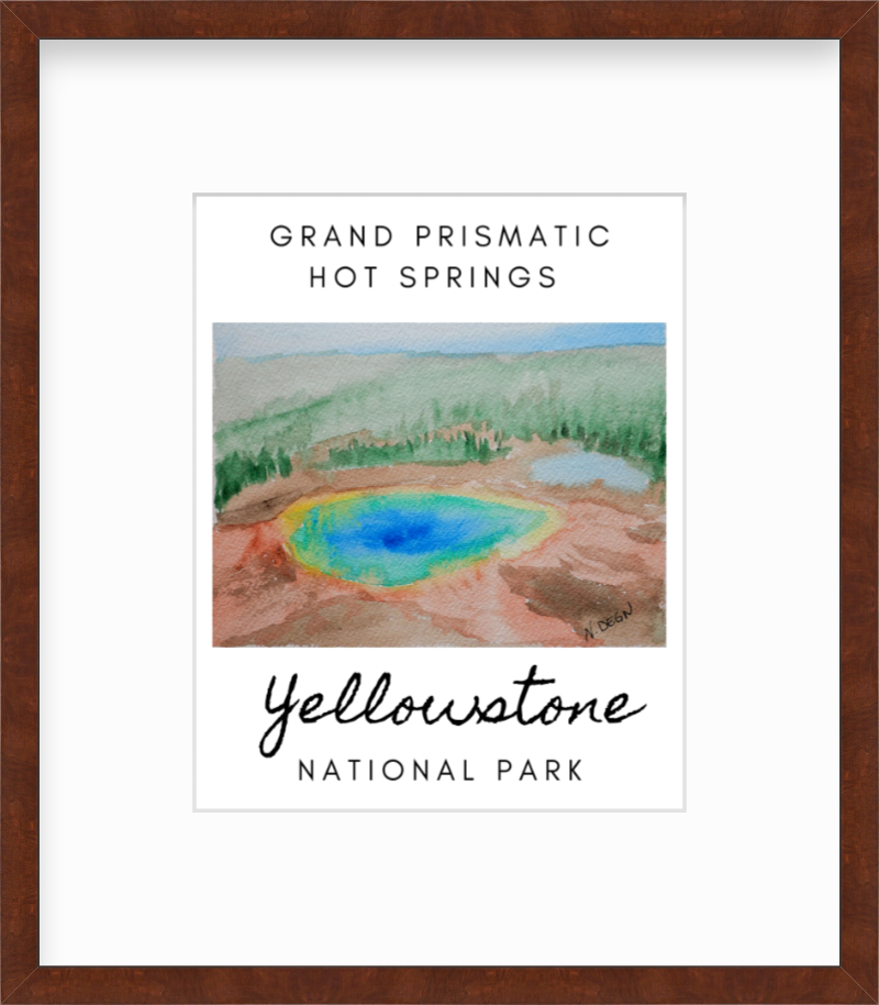 Wyoming Grand Prismatic Hot Springs Yellowstone National Park Painting Giclee Travel Style Art Print