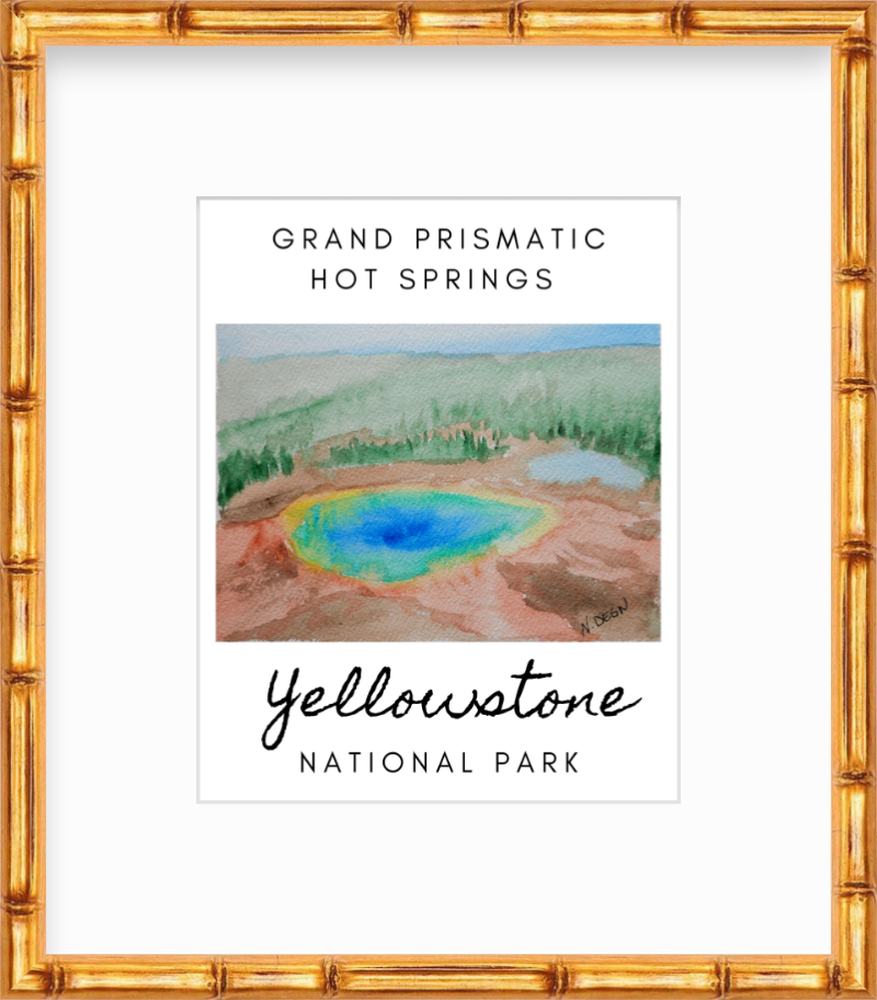 Wyoming Grand Prismatic Hot Springs Yellowstone National Park Painting Giclee Travel Style Art Print
