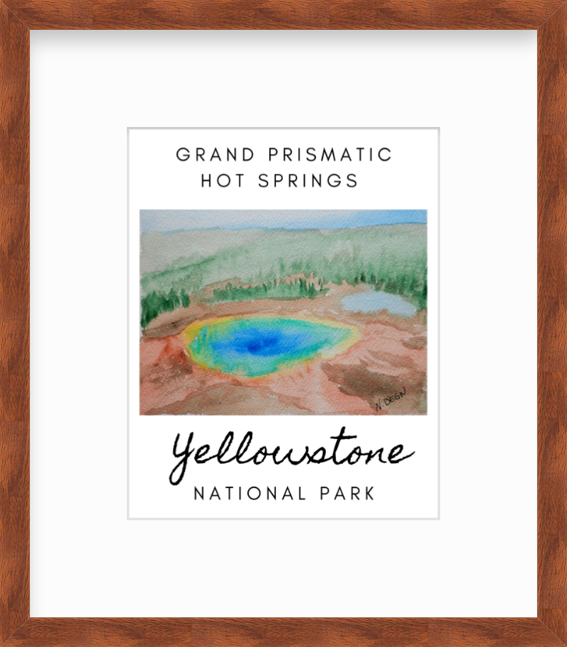 Wyoming Grand Prismatic Hot Springs Yellowstone National Park Painting Giclee Travel Style Art Print