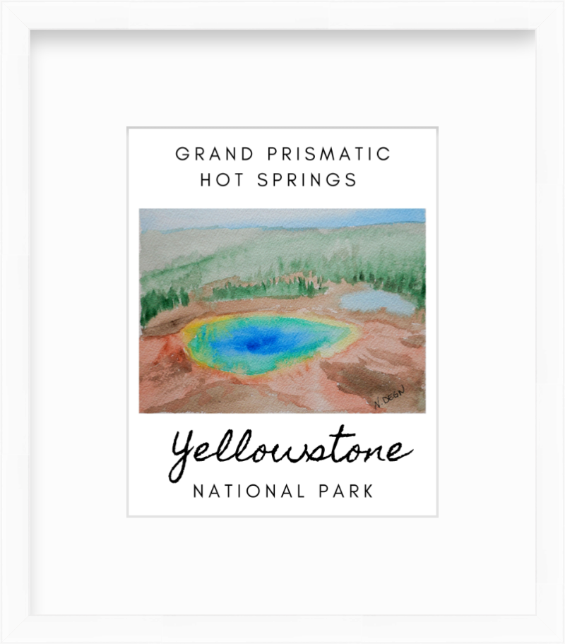Wyoming Grand Prismatic Hot Springs Yellowstone National Park Painting Giclee Travel Style Art Print