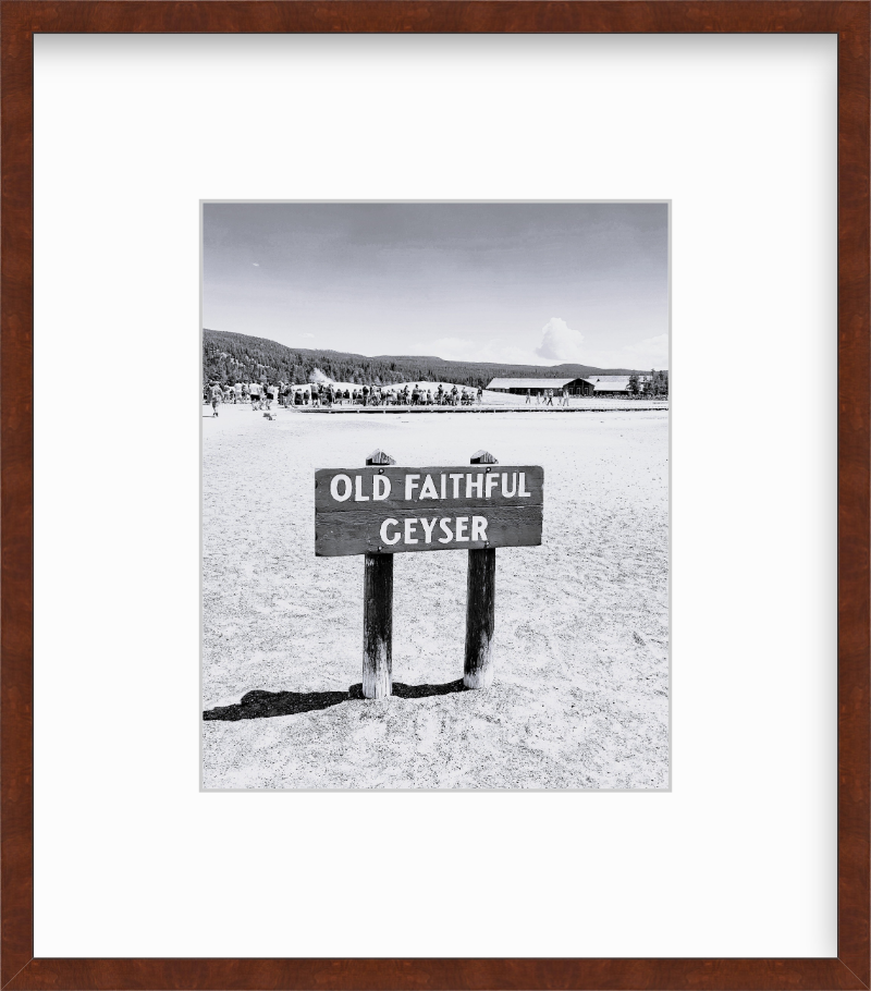 Wyoming Yellowstone National Park Old Faithful Geyser Sign Black and White Giclee Print