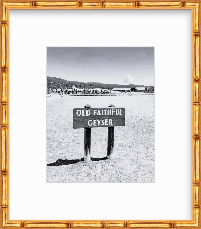 Wyoming Yellowstone National Park Old Faithful Geyser Sign Black and White Giclee Print