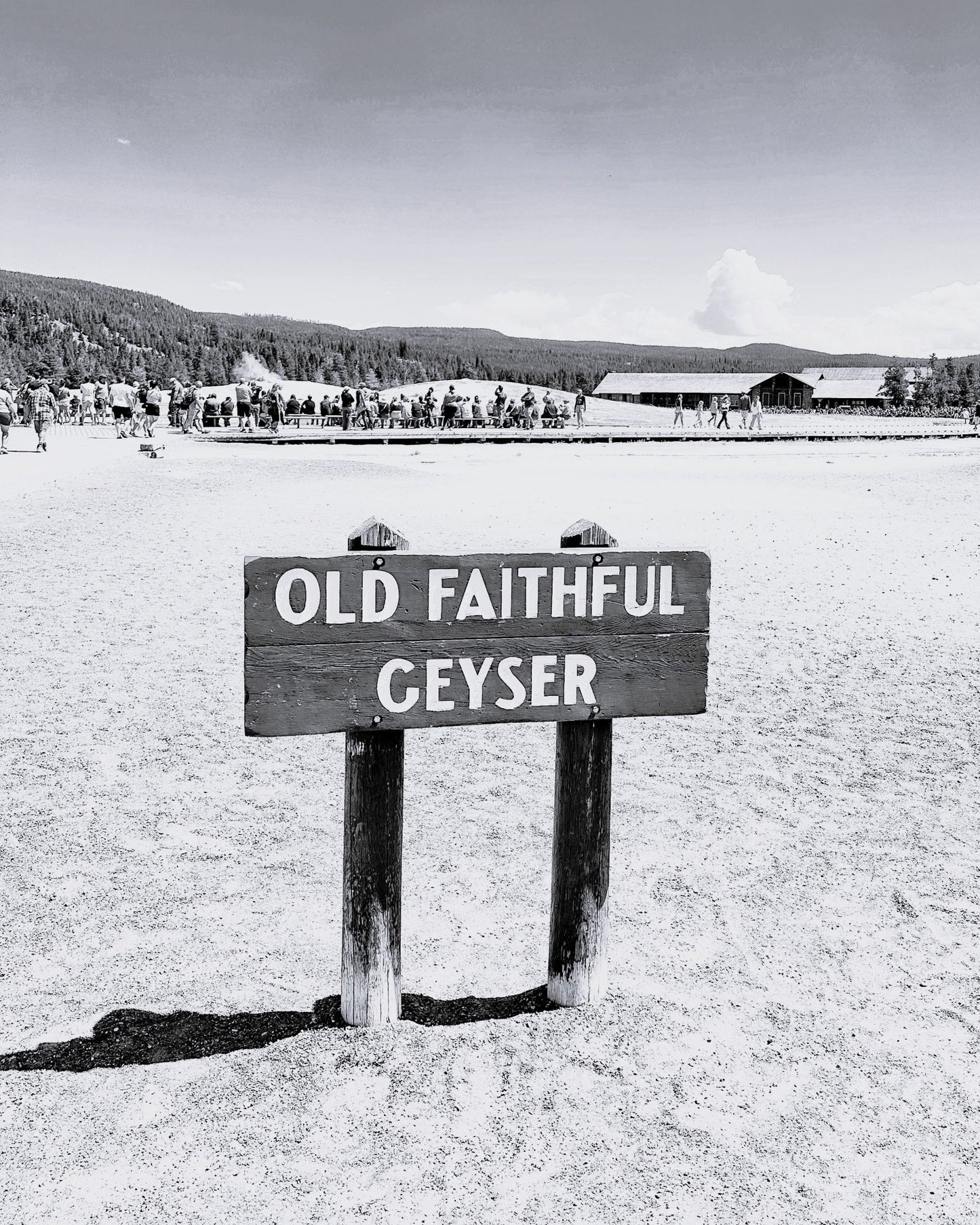 Wyoming Yellowstone National Park Old Faithful Geyser Sign Black and White Giclee Print