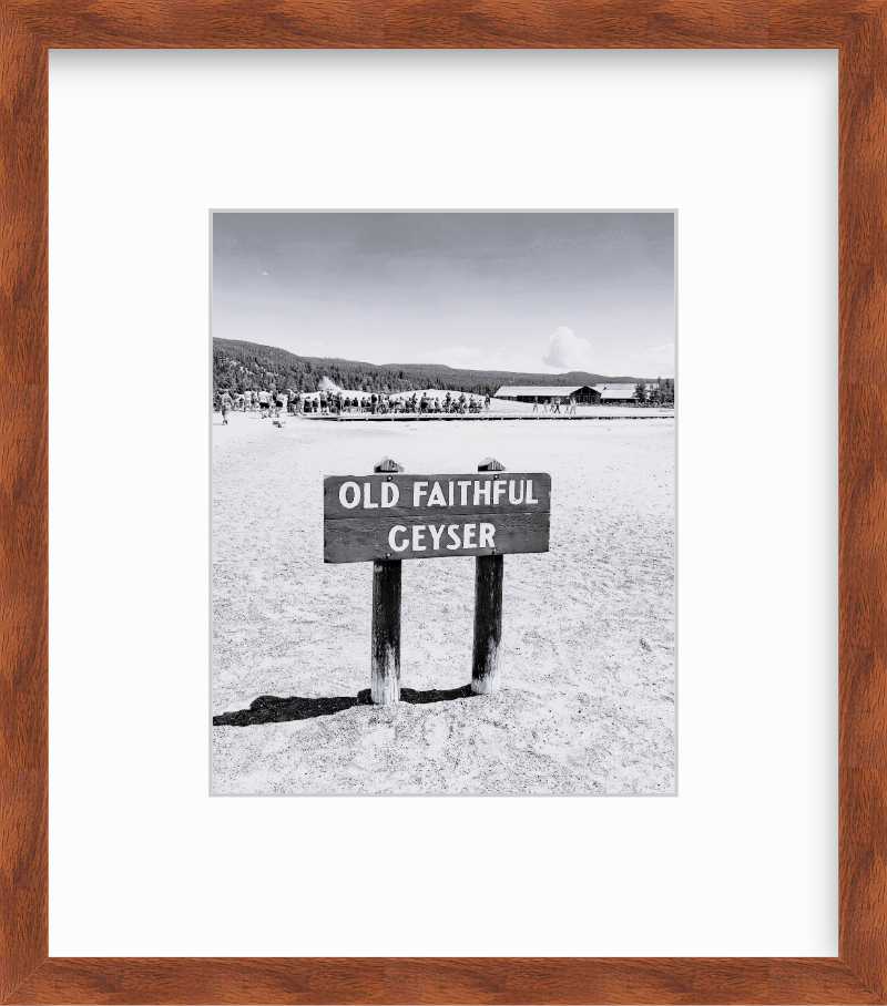 Wyoming Yellowstone National Park Old Faithful Geyser Sign Black and White Giclee Print