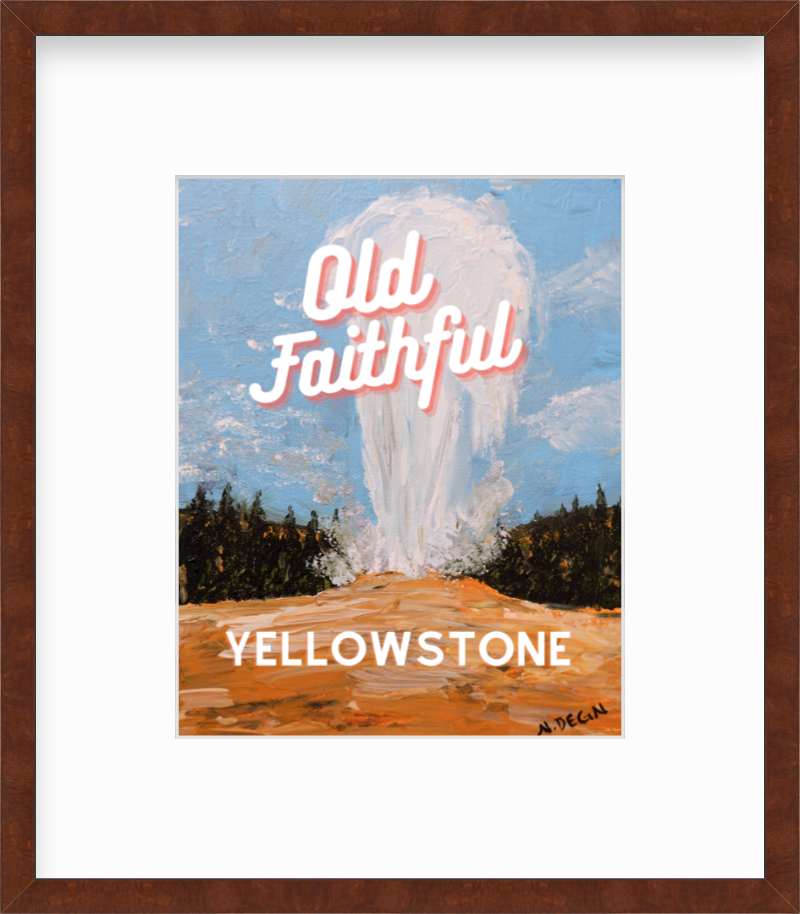 Wyoming Old Faithful Geyser Yellowstone National Park Giclee Art Travel Style Print