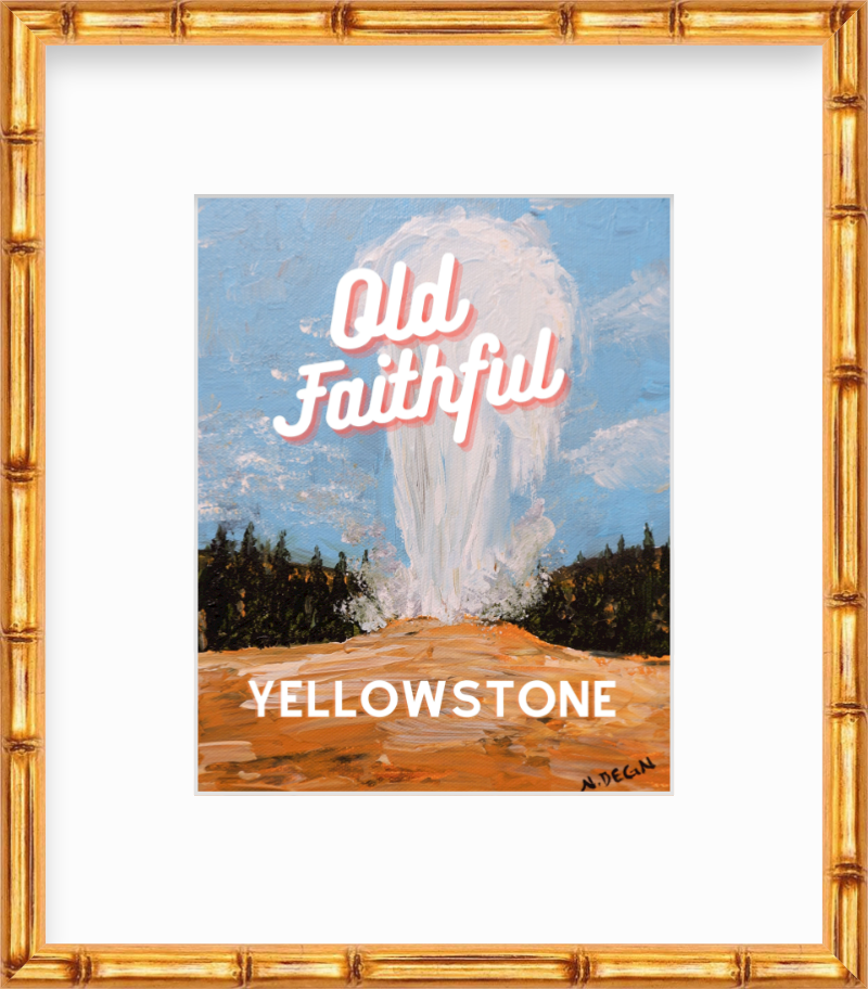 Wyoming Old Faithful Geyser Yellowstone National Park Giclee Art Travel Style Print