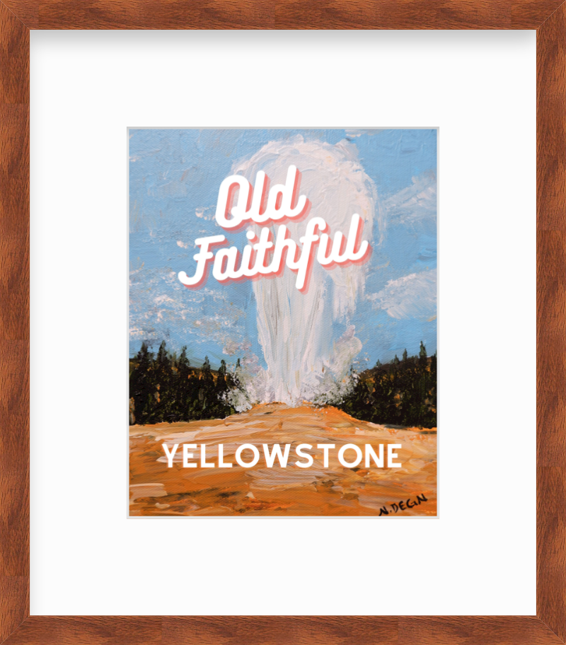 Wyoming Old Faithful Geyser Yellowstone National Park Giclee Art Travel Style Print
