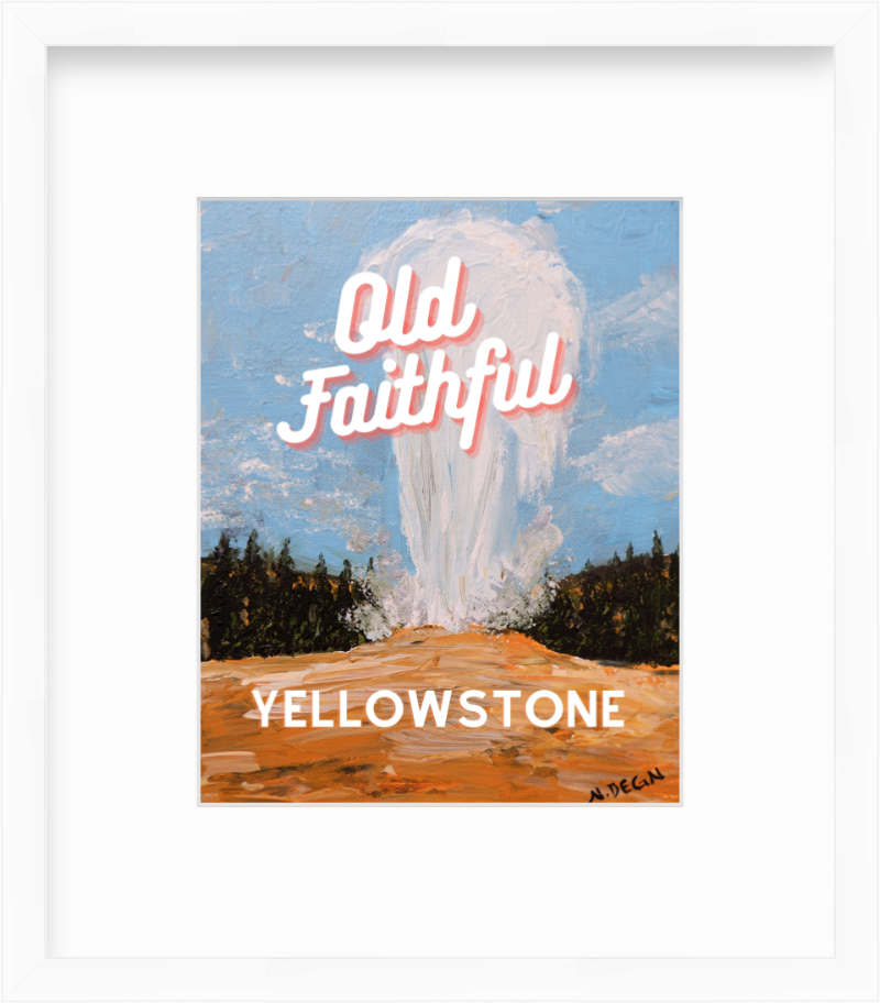 Wyoming Old Faithful Geyser Yellowstone National Park Giclee Art Travel Style Print