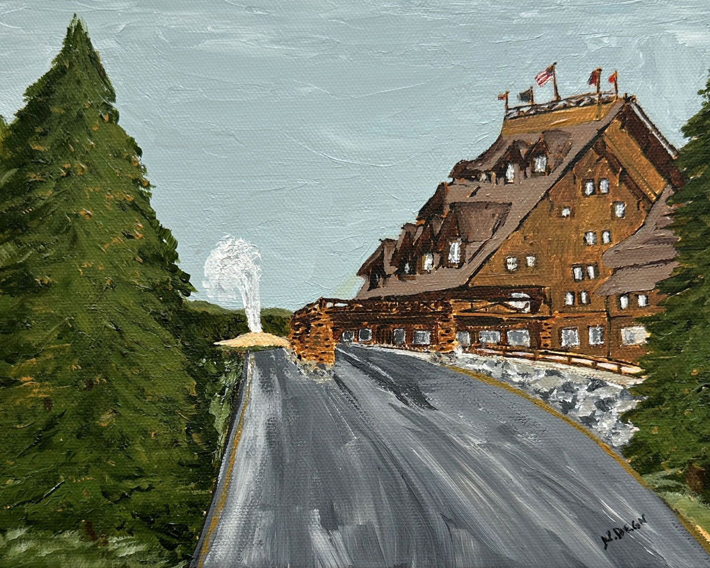 Wyoming Old Faithful Inn Yellowstone National Park Painting Giclee Art Print